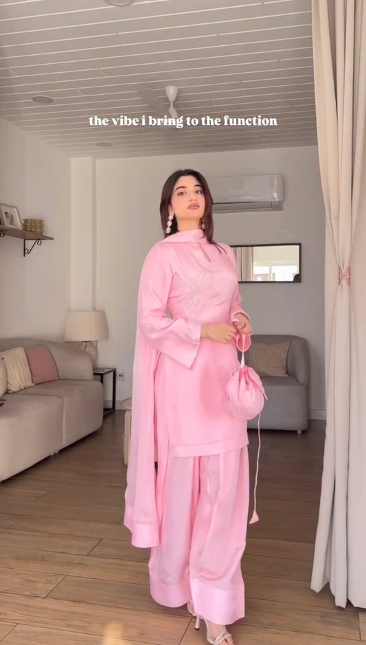 Blush Pink Farshi Shalwar Set with Handcrafted Khatli Work