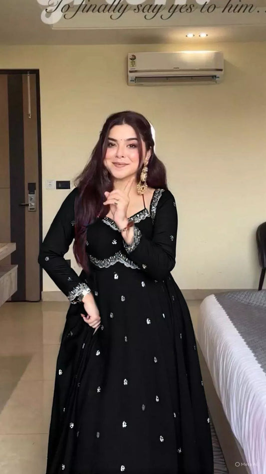 Heavy Embroidered Havy Chinon Silk Gown Set with Sequin Work