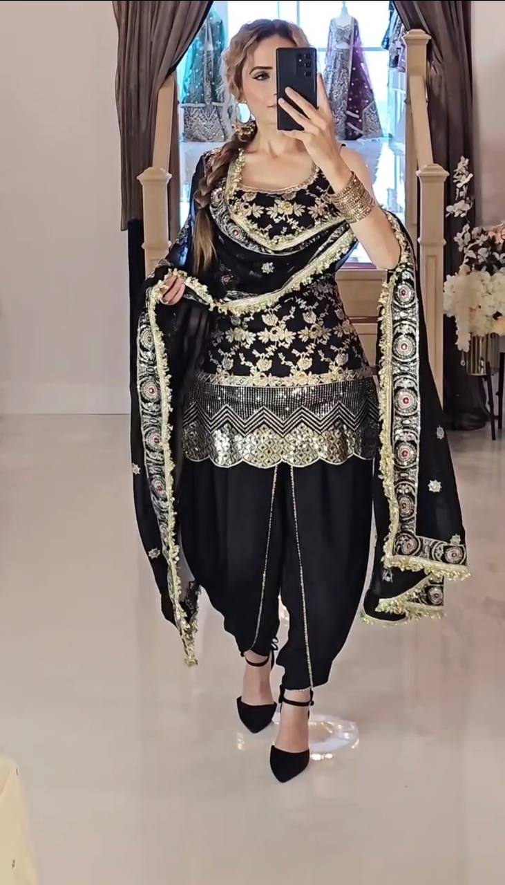 Launching new designer party wear top dhoti salwar and dupata