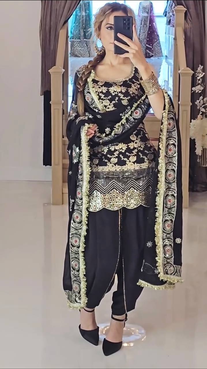 Launching new designer party wear top dhoti salwar and dupata