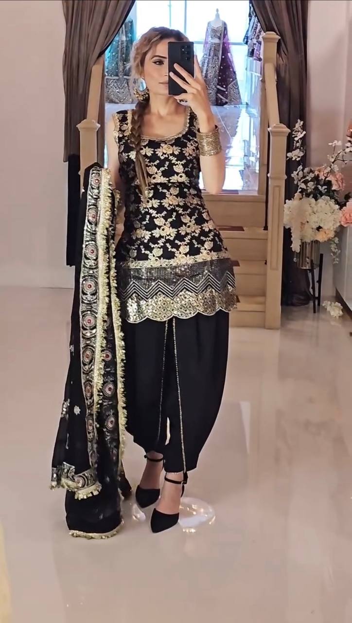 Launching new designer party wear top dhoti salwar and dupata