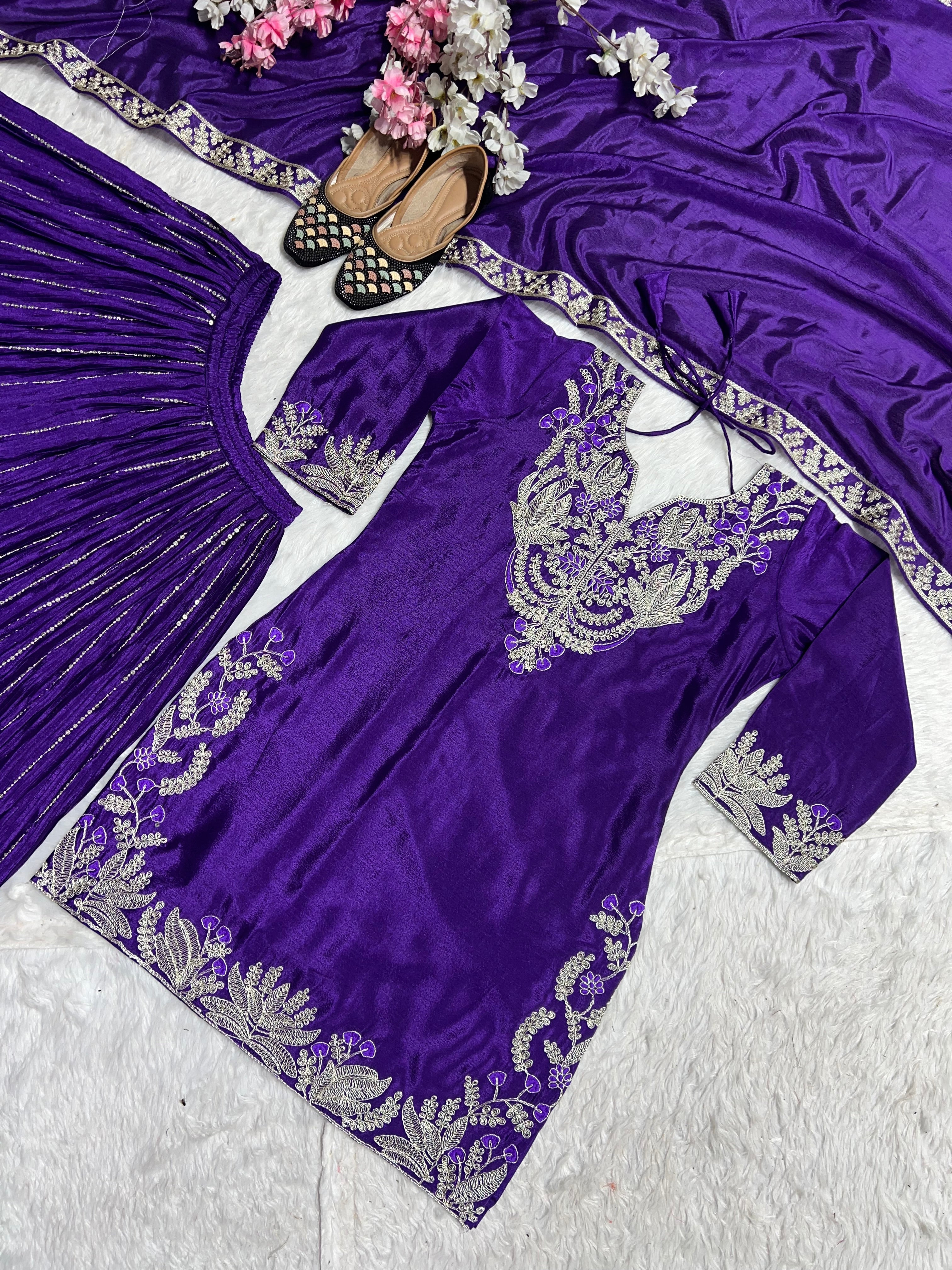 Heavy chinnon silk top and sharara and dupata