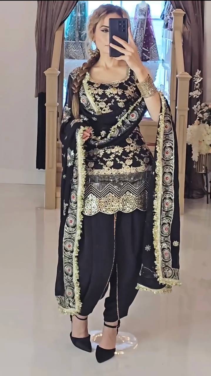 Launching new designer party wear top dhoti salwar and dupata