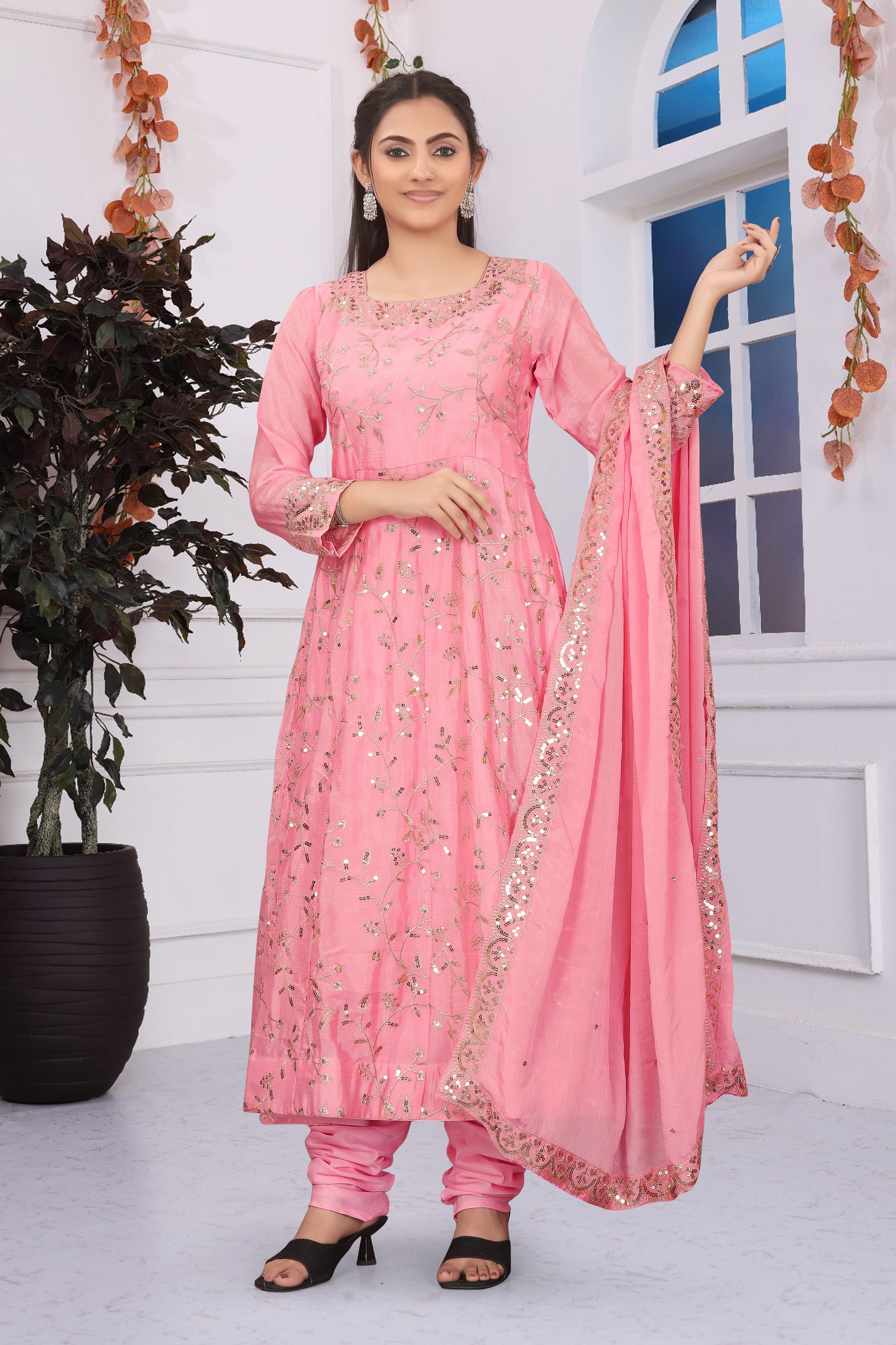 Women Embroidered Kurta With Churidar & Dupatta Kurta Sets