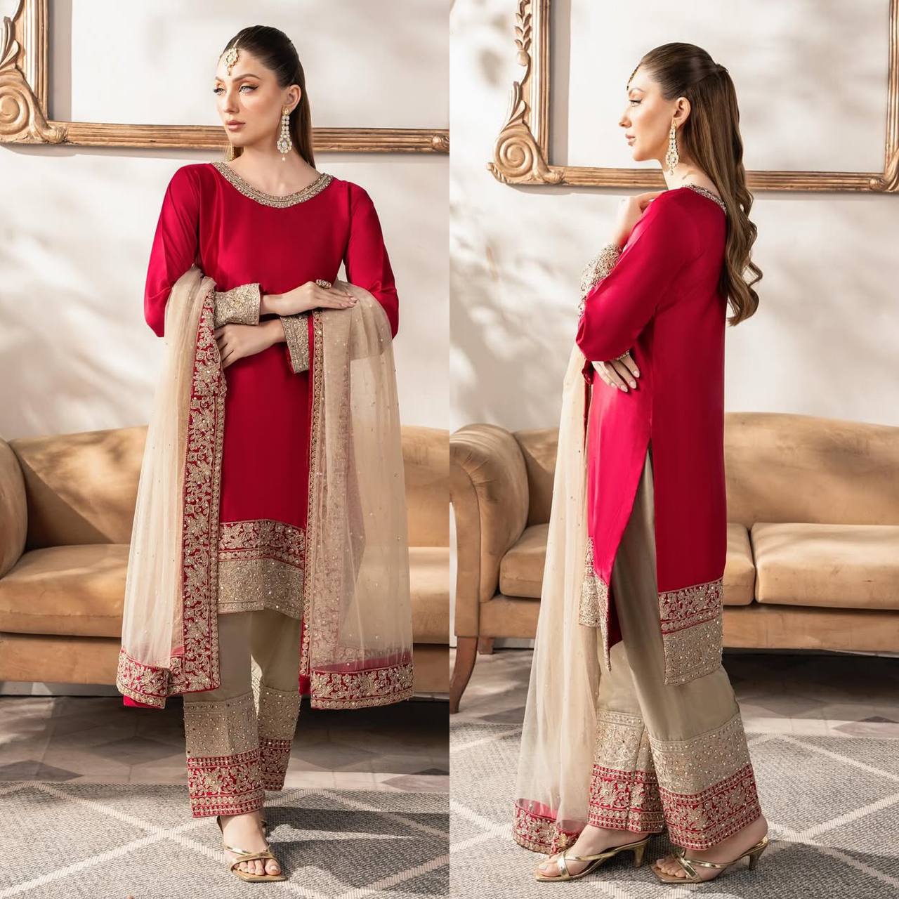 Top and pant and dupata