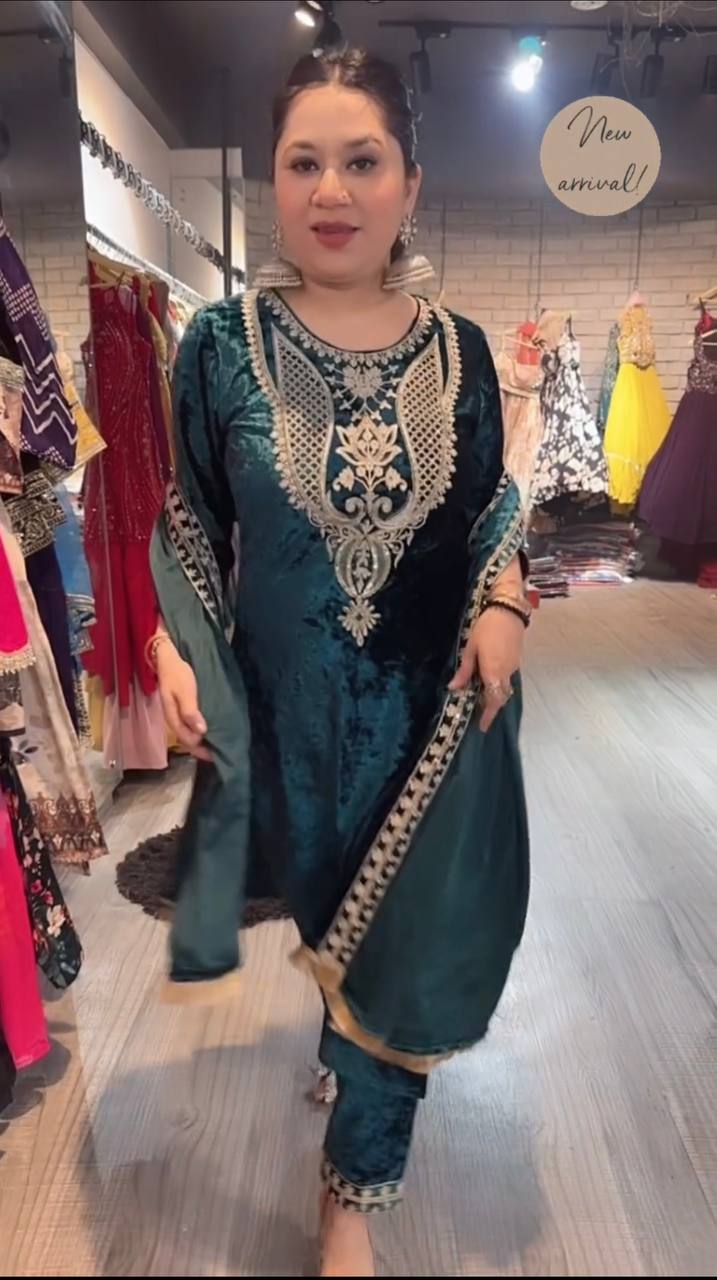 blue party wear outfit made from have pure Viscous Velvet  embroidery work:-5024