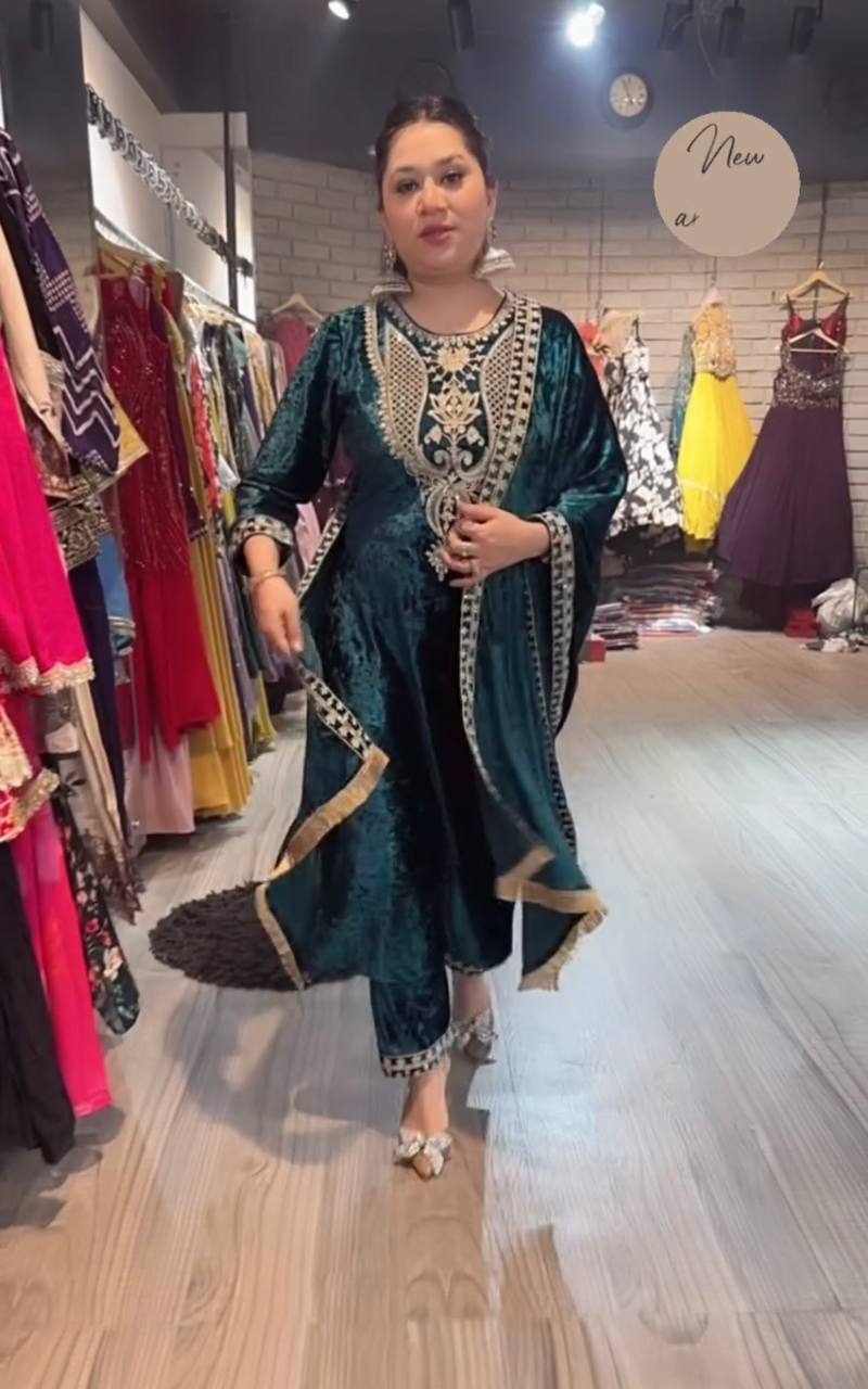 blue party wear outfit made from have pure Viscous Velvet  embroidery work:-5024