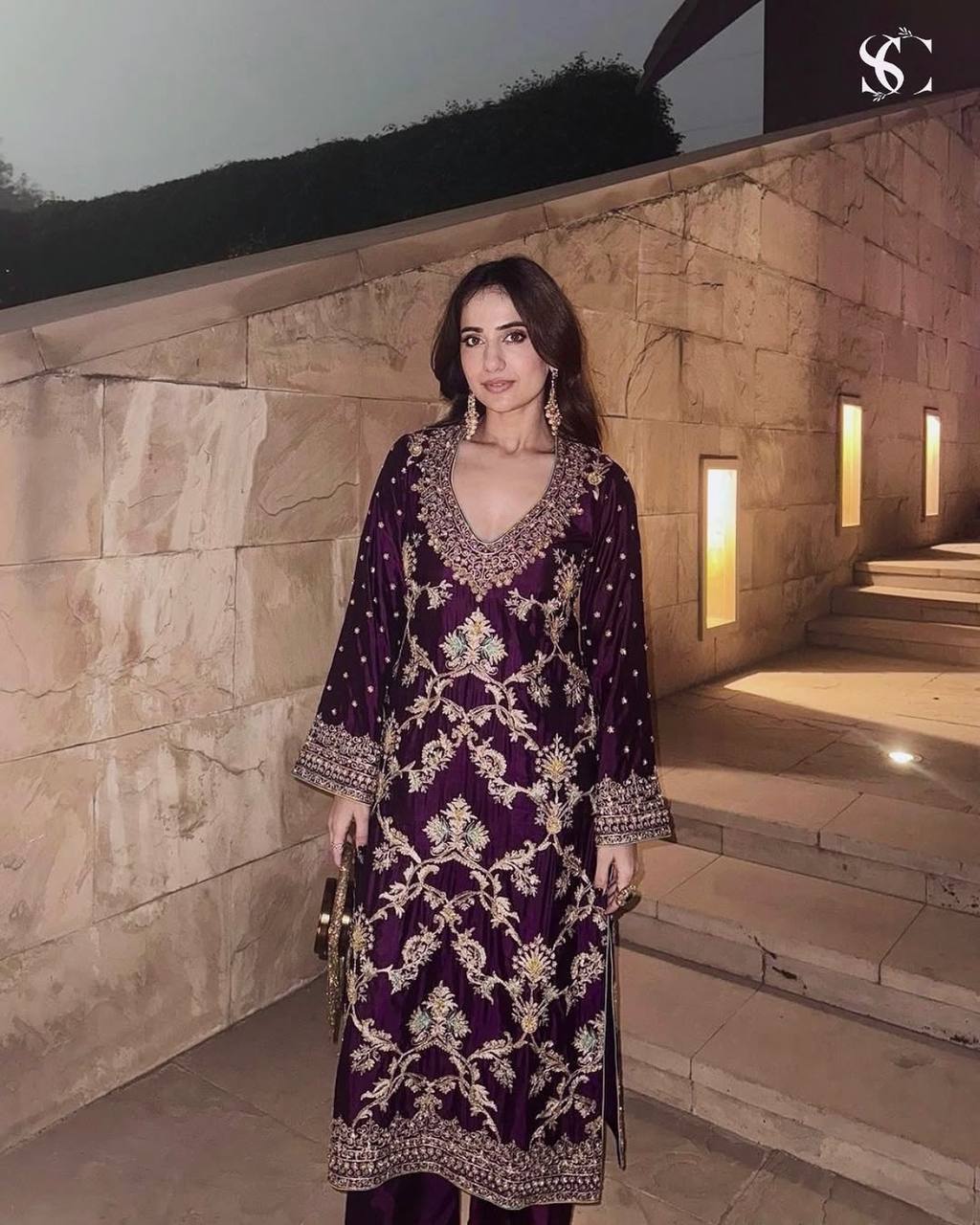 party wear outfit made from have pure Viscous Velvet with Purple  color embroidery work:-5027