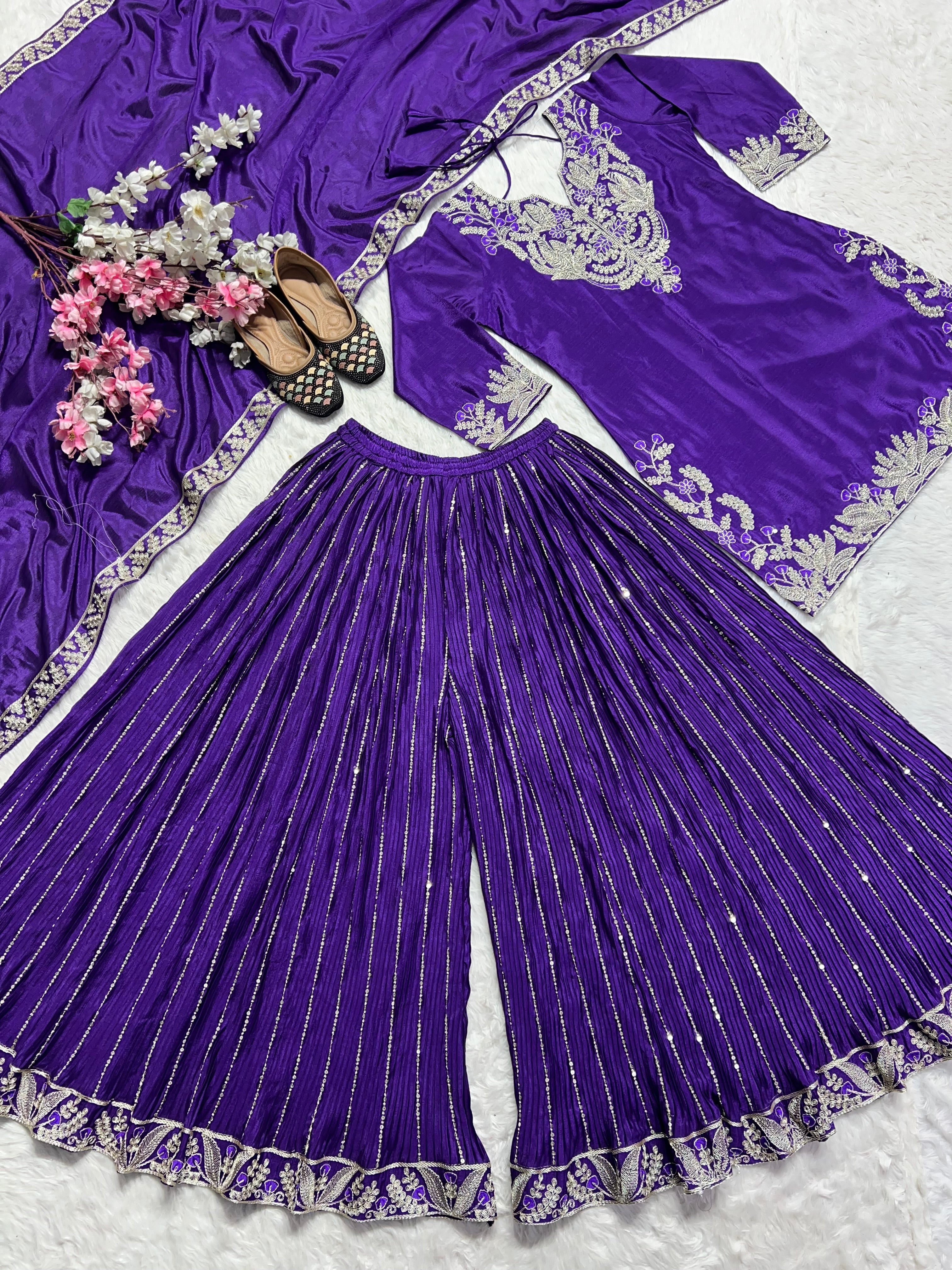 Heavy chinnon silk top and sharara and dupata