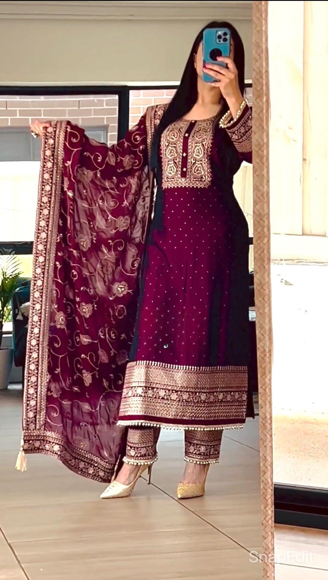 New designer long Pakistani suit top and pant and dupata