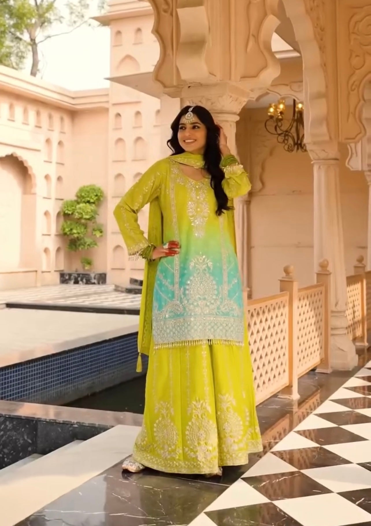 Exquisite three Colour Tradition Plazzo Suit