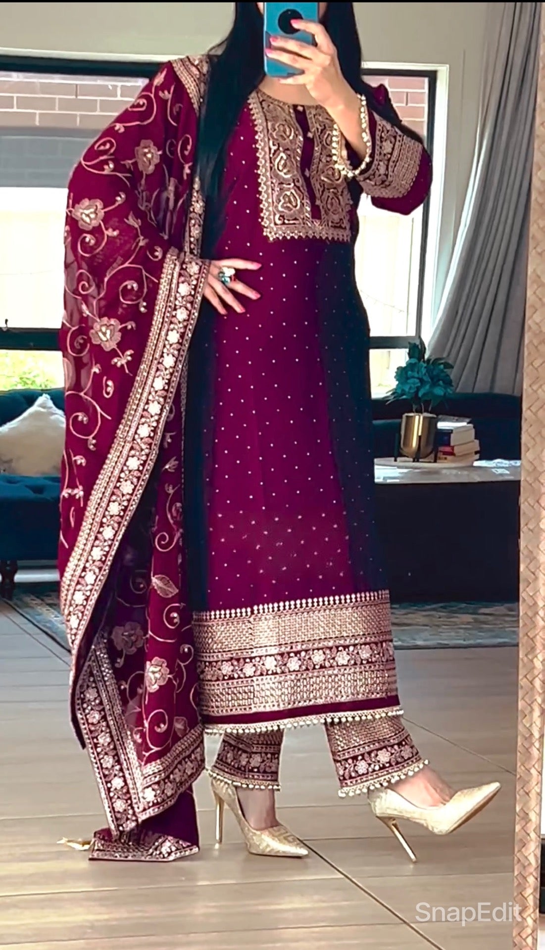 New designer long Pakistani suit top and pant and dupata