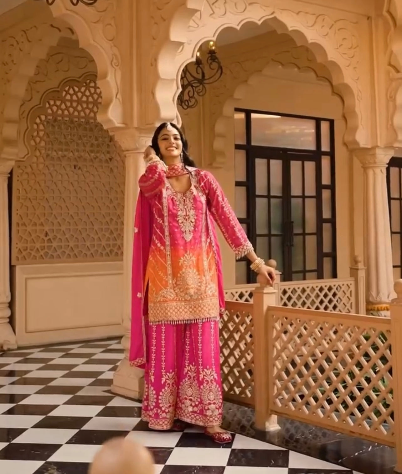 Exquisite three Colour Tradition Plazzo Suit