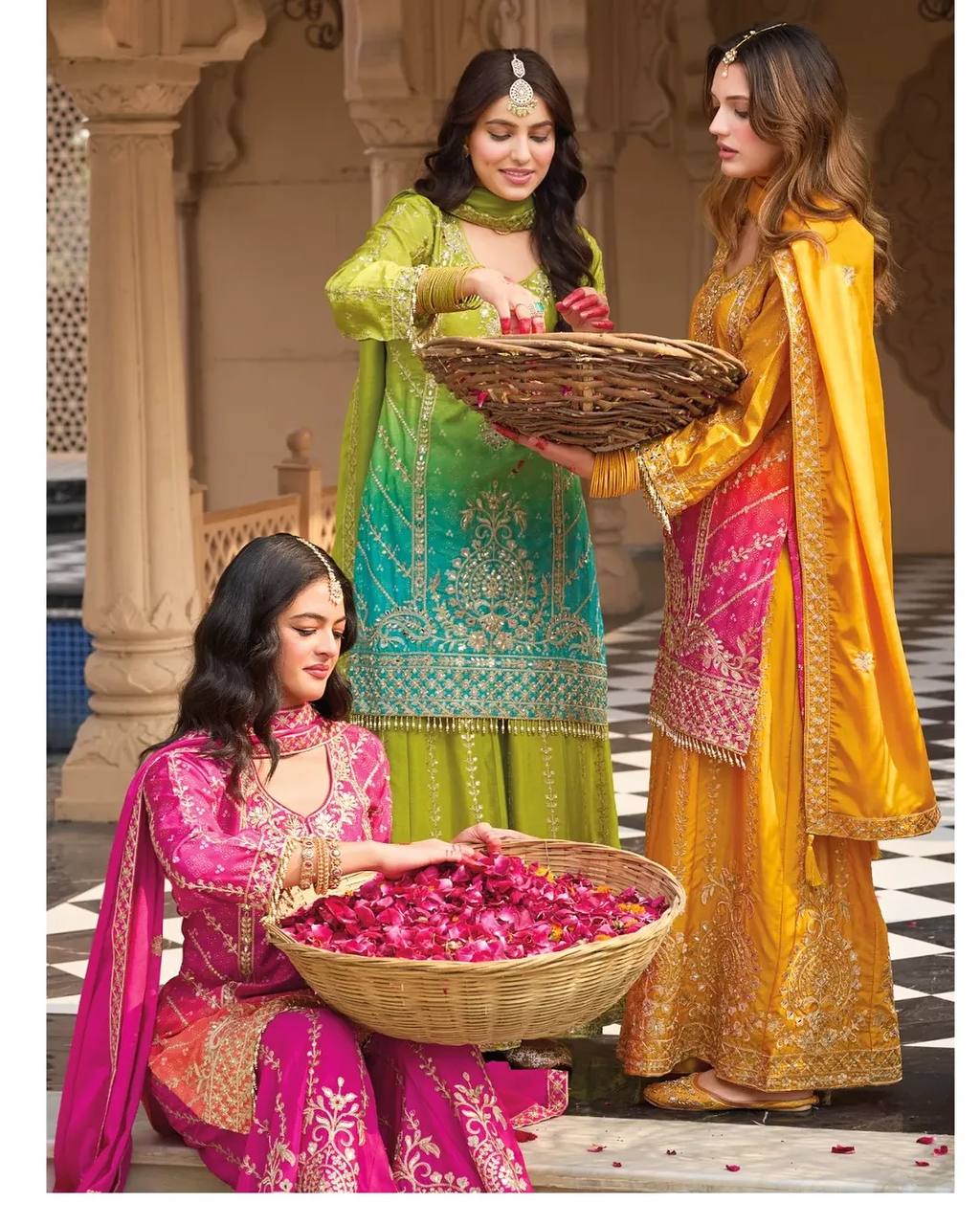Exquisite three Colour Tradition Plazzo Suit