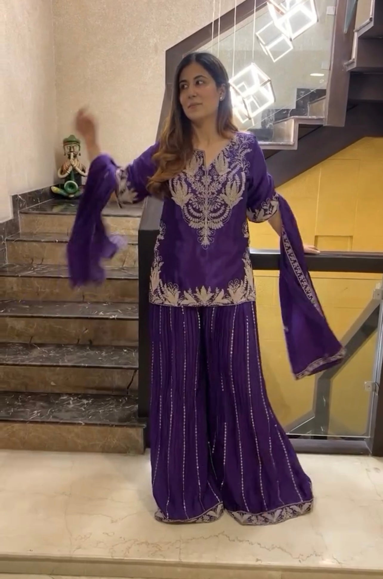 Heavy chinnon silk top and sharara and dupata