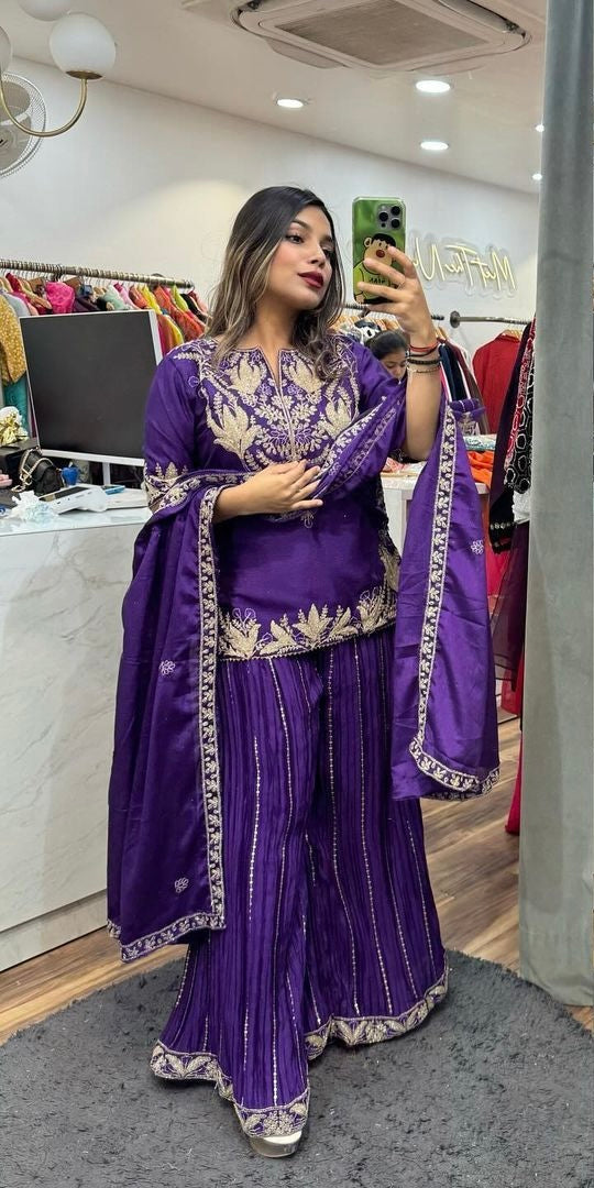 Heavy chinnon silk top and sharara and dupata