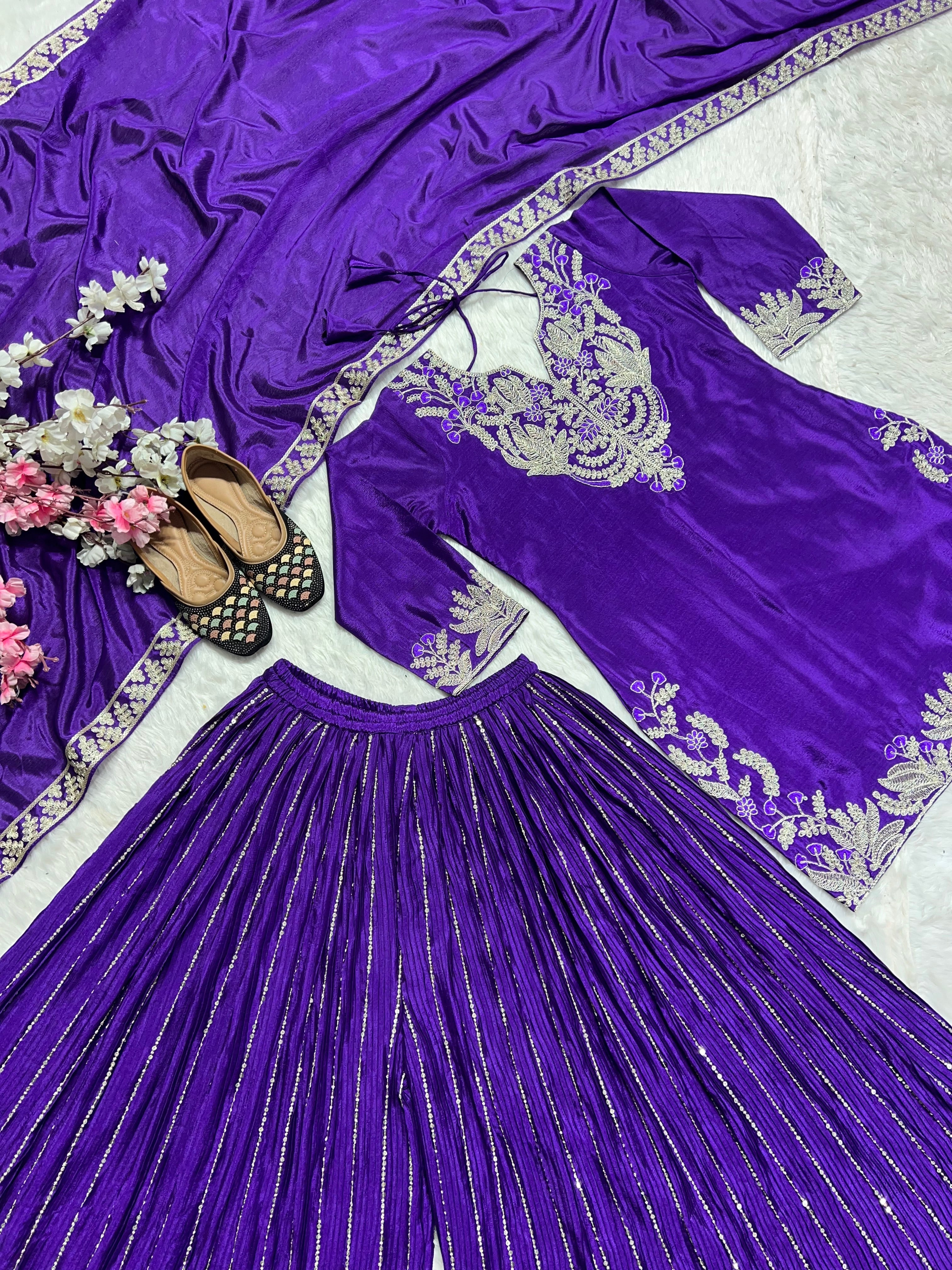 Heavy chinnon silk top and sharara and dupata