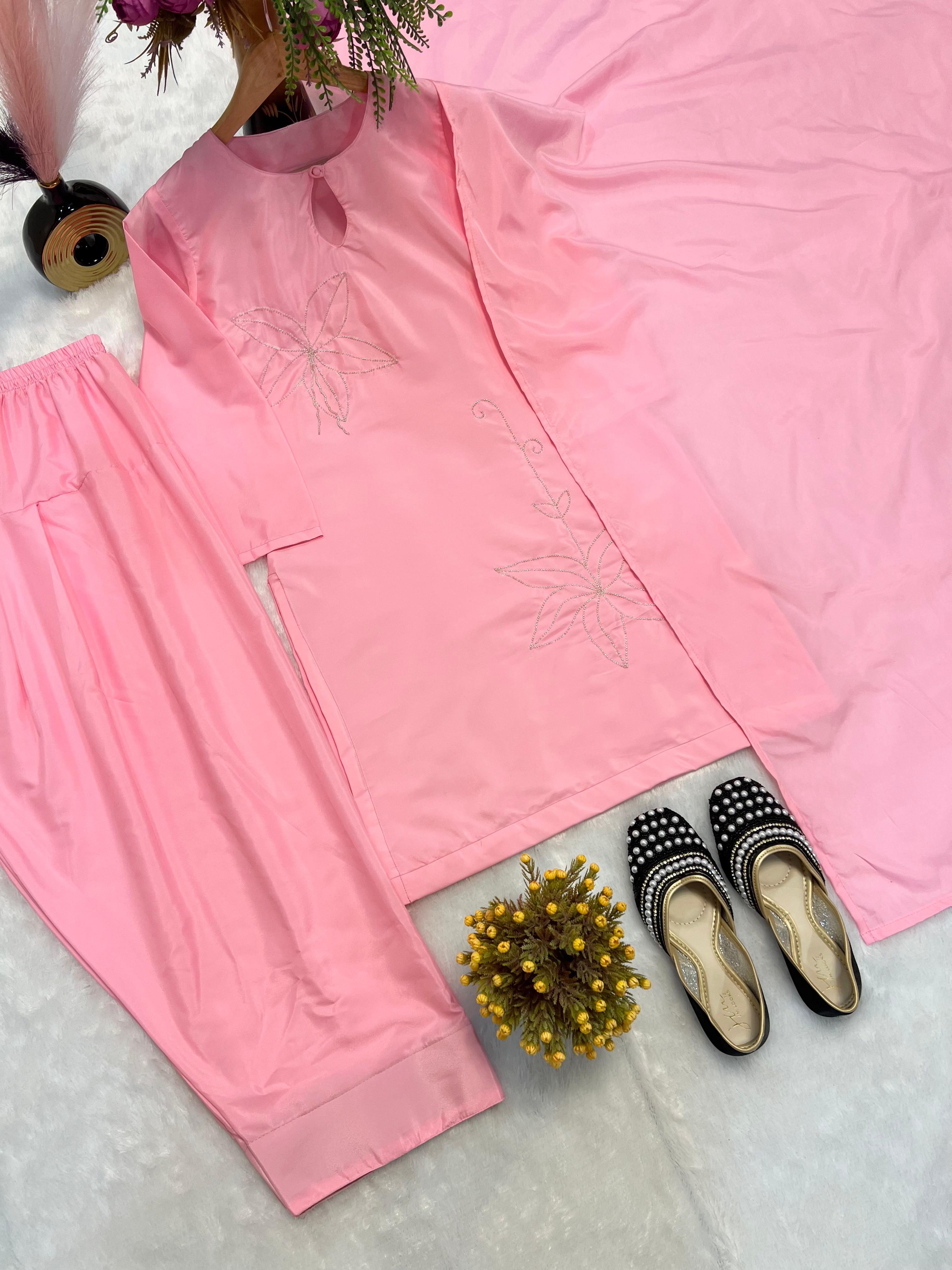 Blush Pink Farshi Shalwar Set with Handcrafted Khatli Work