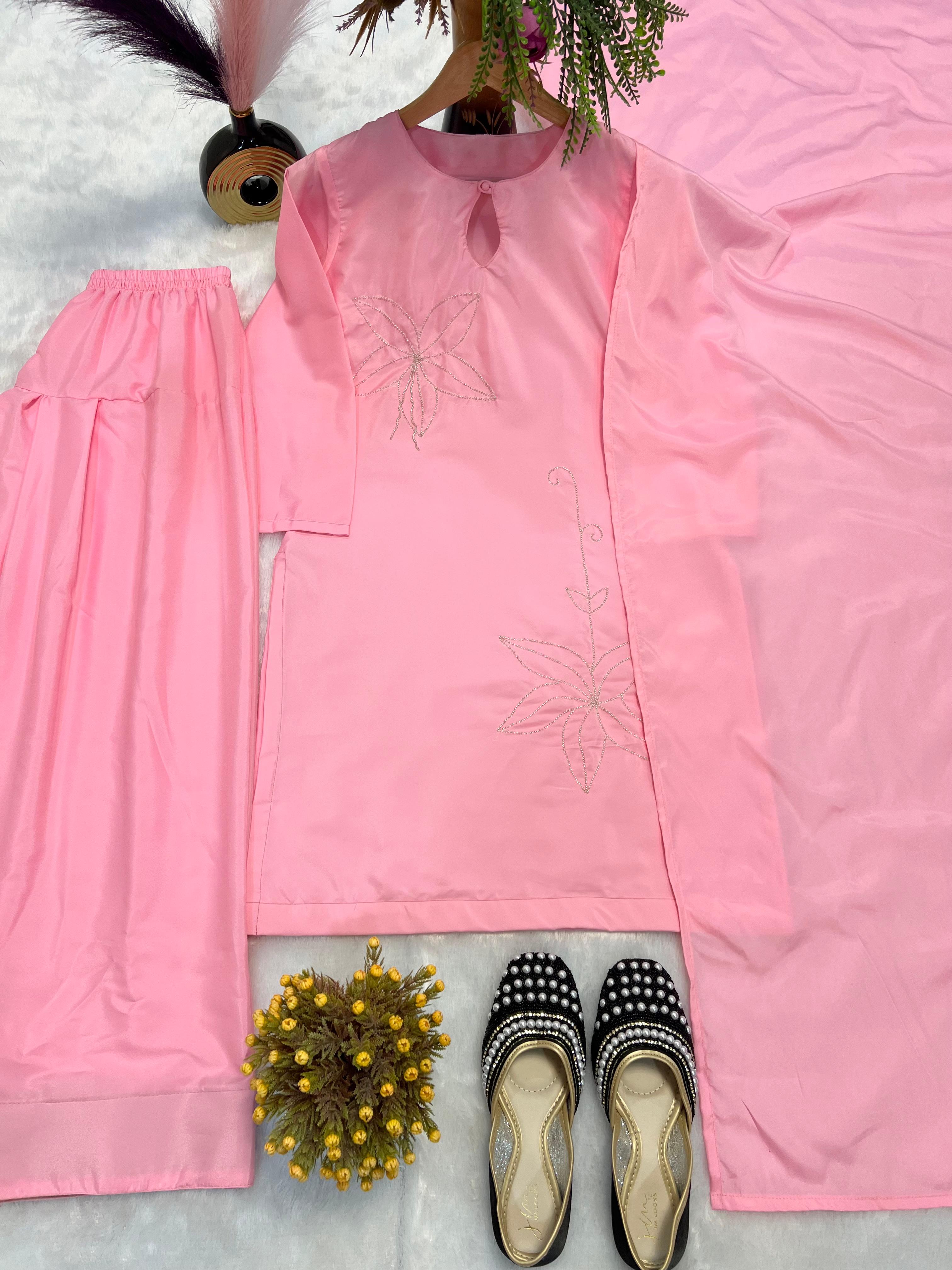 Blush Pink Farshi Shalwar Set with Handcrafted Khatli Work