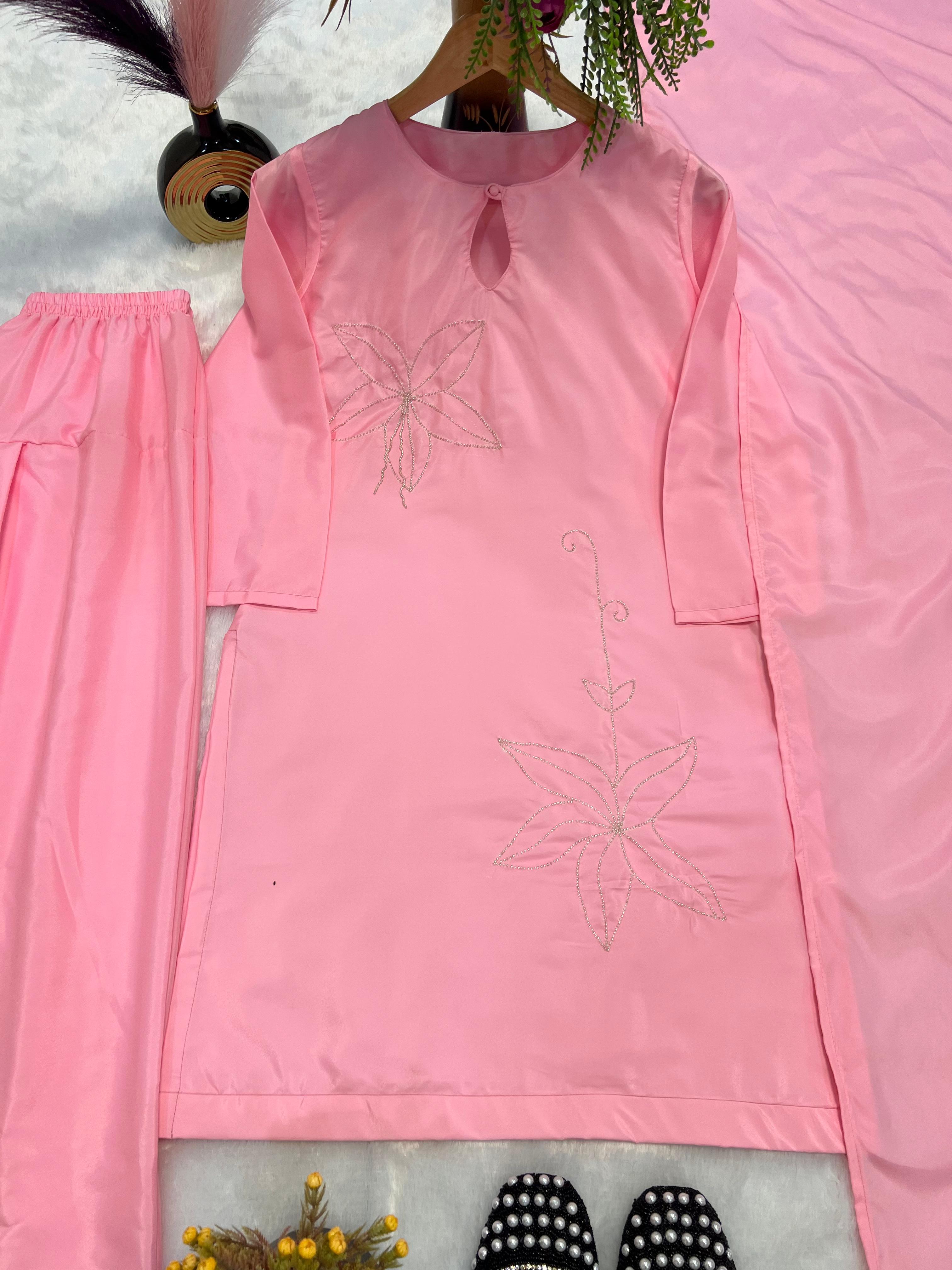 Blush Pink Farshi Shalwar Set with Handcrafted Khatli Work