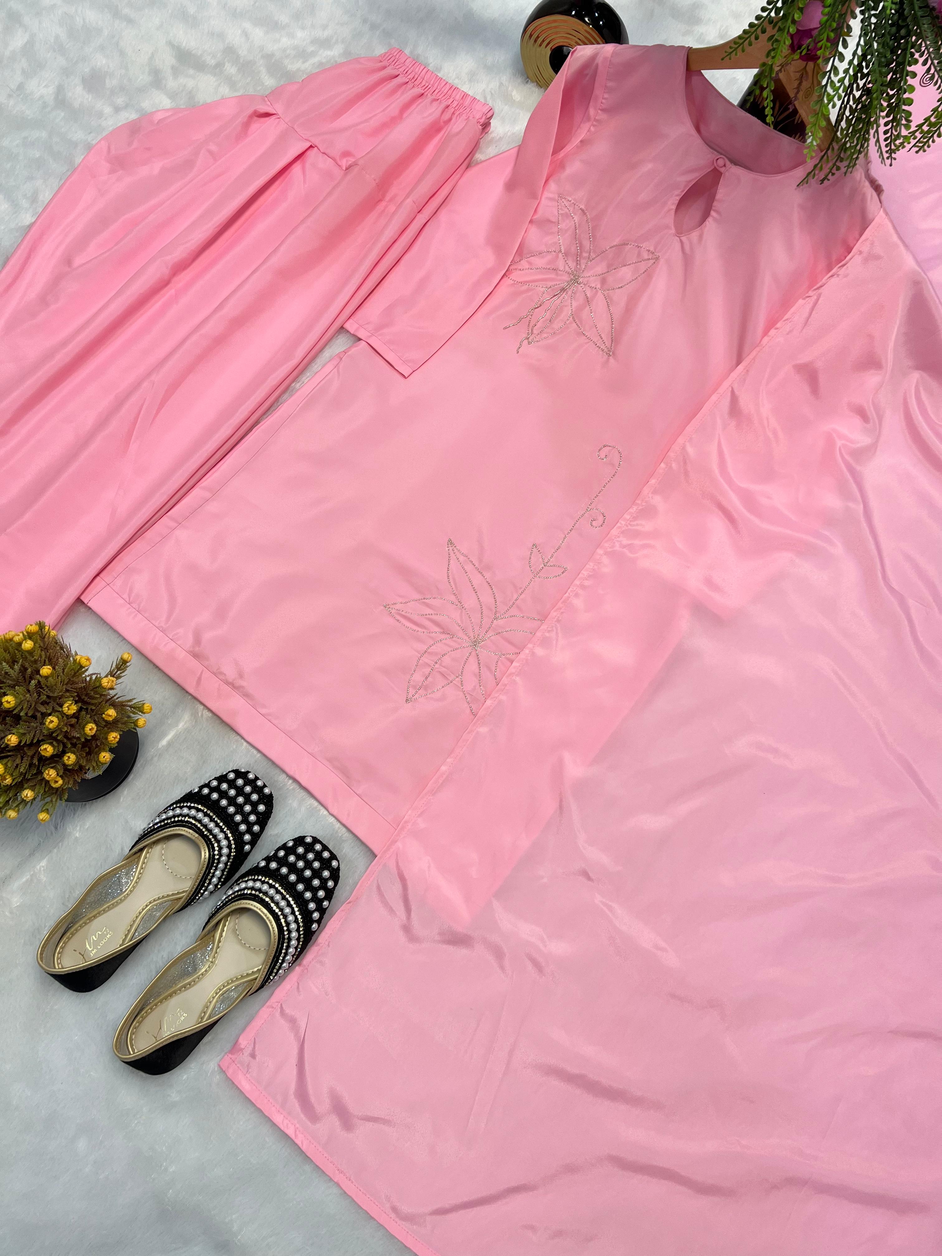 Blush Pink Farshi Shalwar Set with Handcrafted Khatli Work