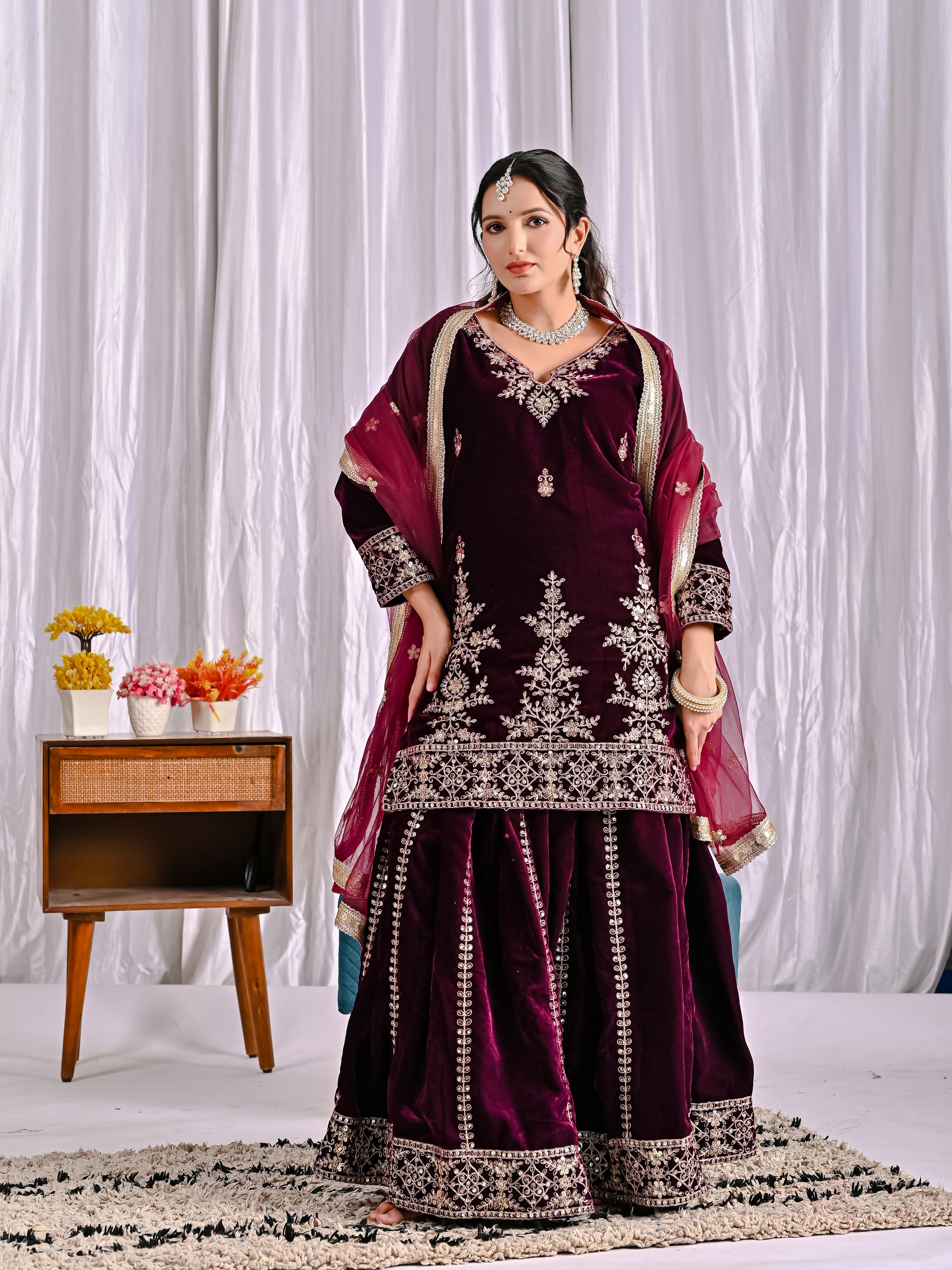 Premium Velvet Sharara Palazzo Suit with Heavy Sequence Work