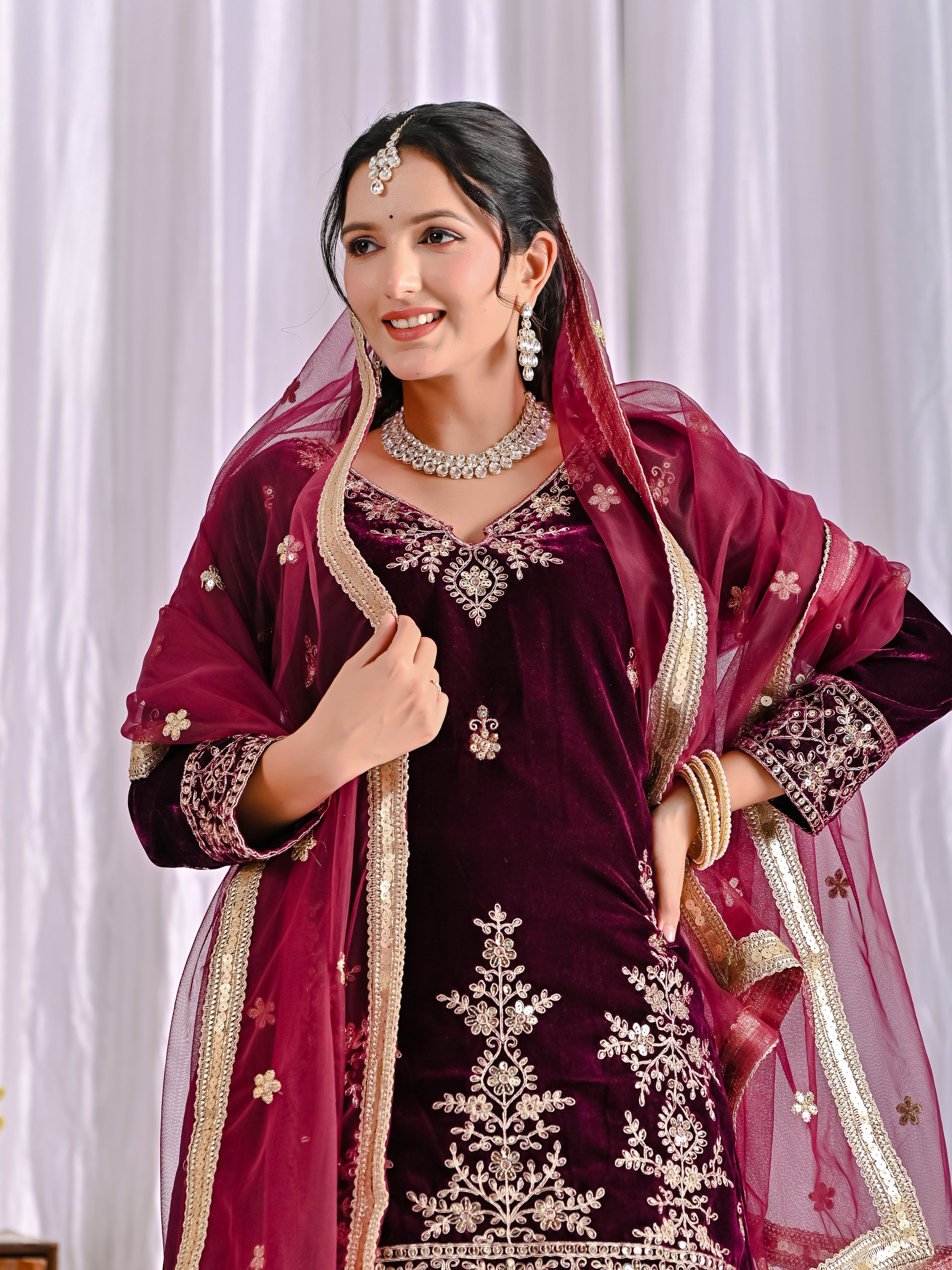 Premium Velvet Sharara Palazzo Suit with Heavy Sequence Work