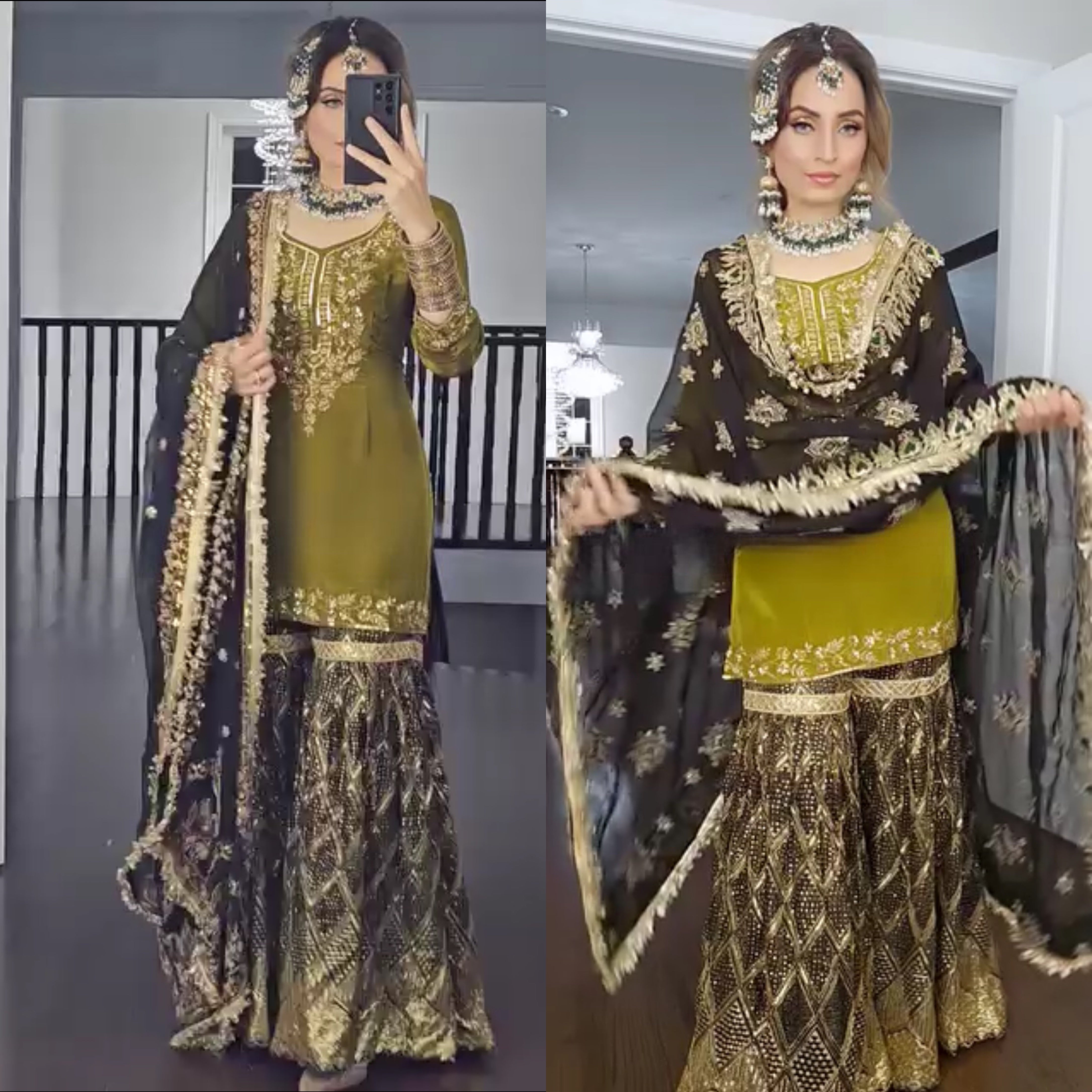 Pure Heavy Chinnon Silk With Heavy Embroidery Work