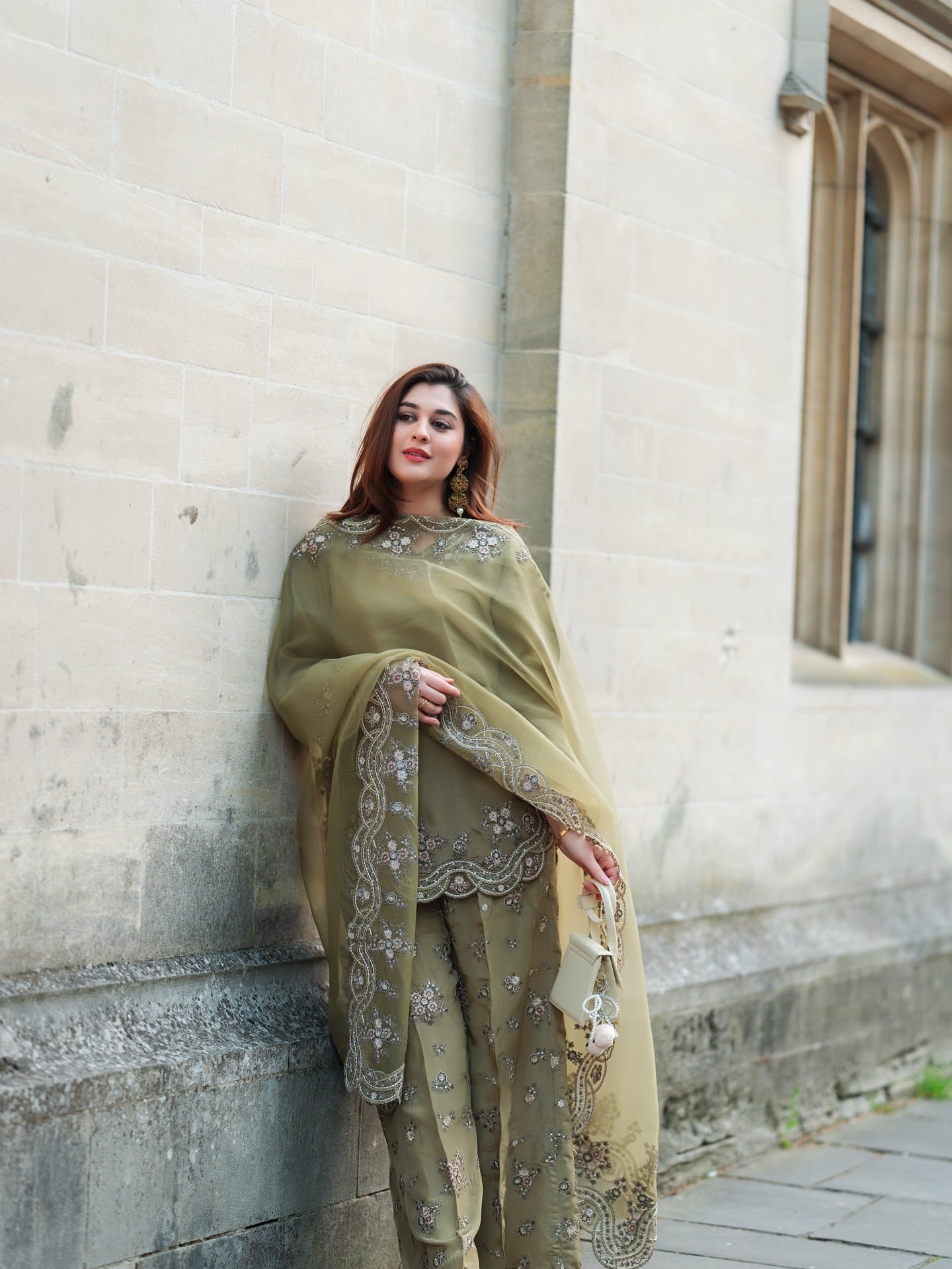 Elegant Olive Green Sharara Set with Embroidery Work