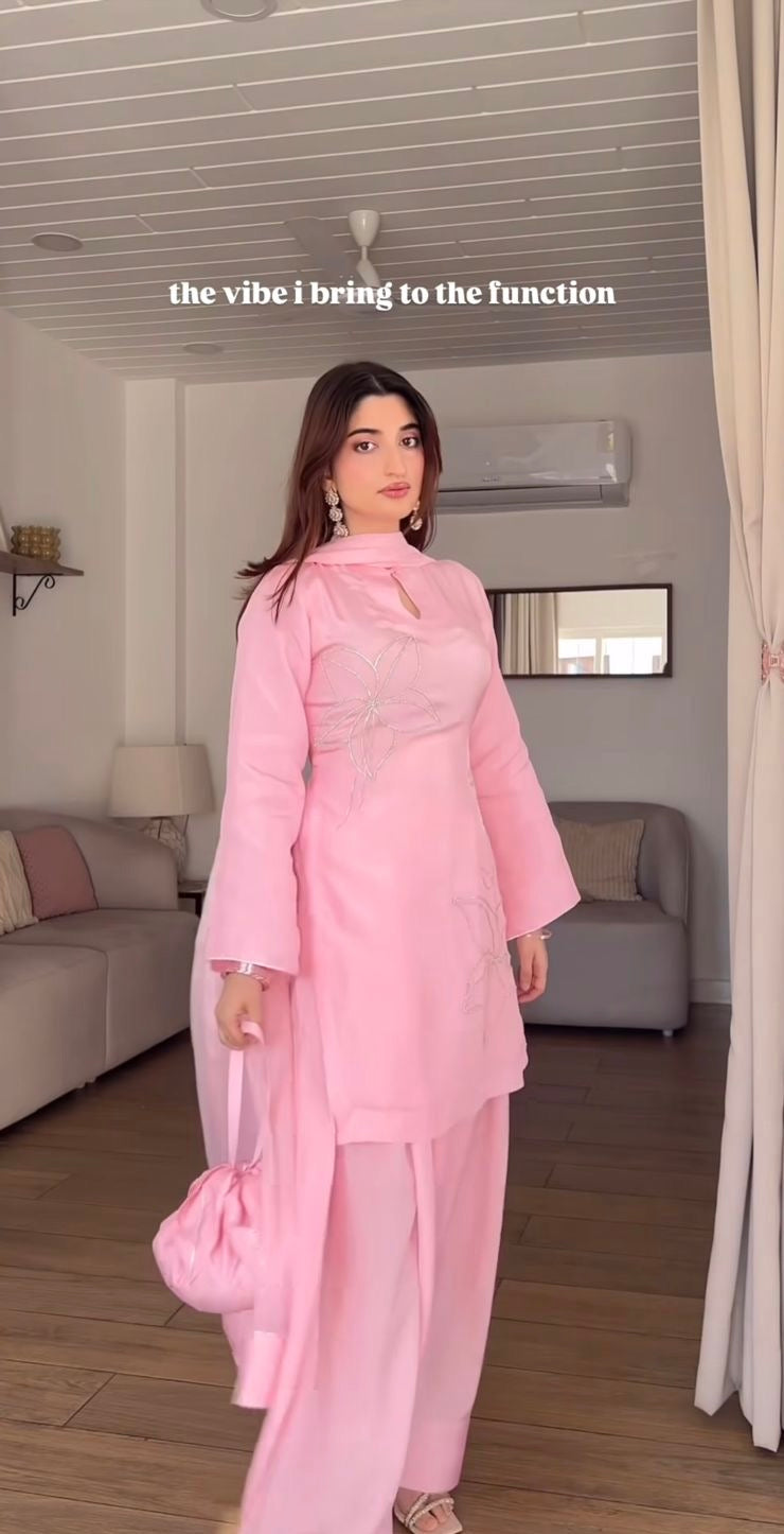 Blush Pink Farshi Shalwar Set with Handcrafted Khatli Work