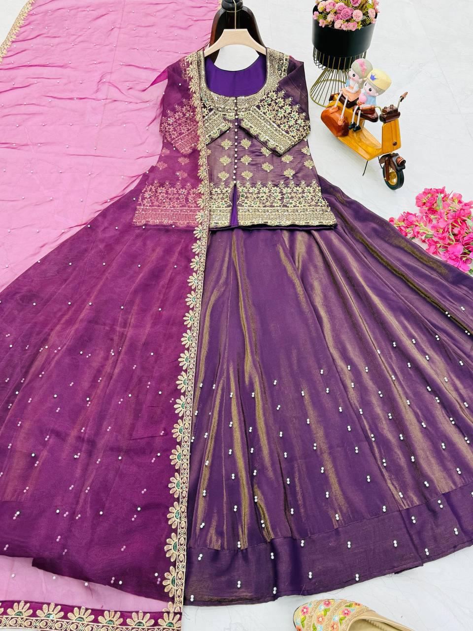 Luxurious Ethnic Lengha Suit Set with Exquisite Embroidery Work