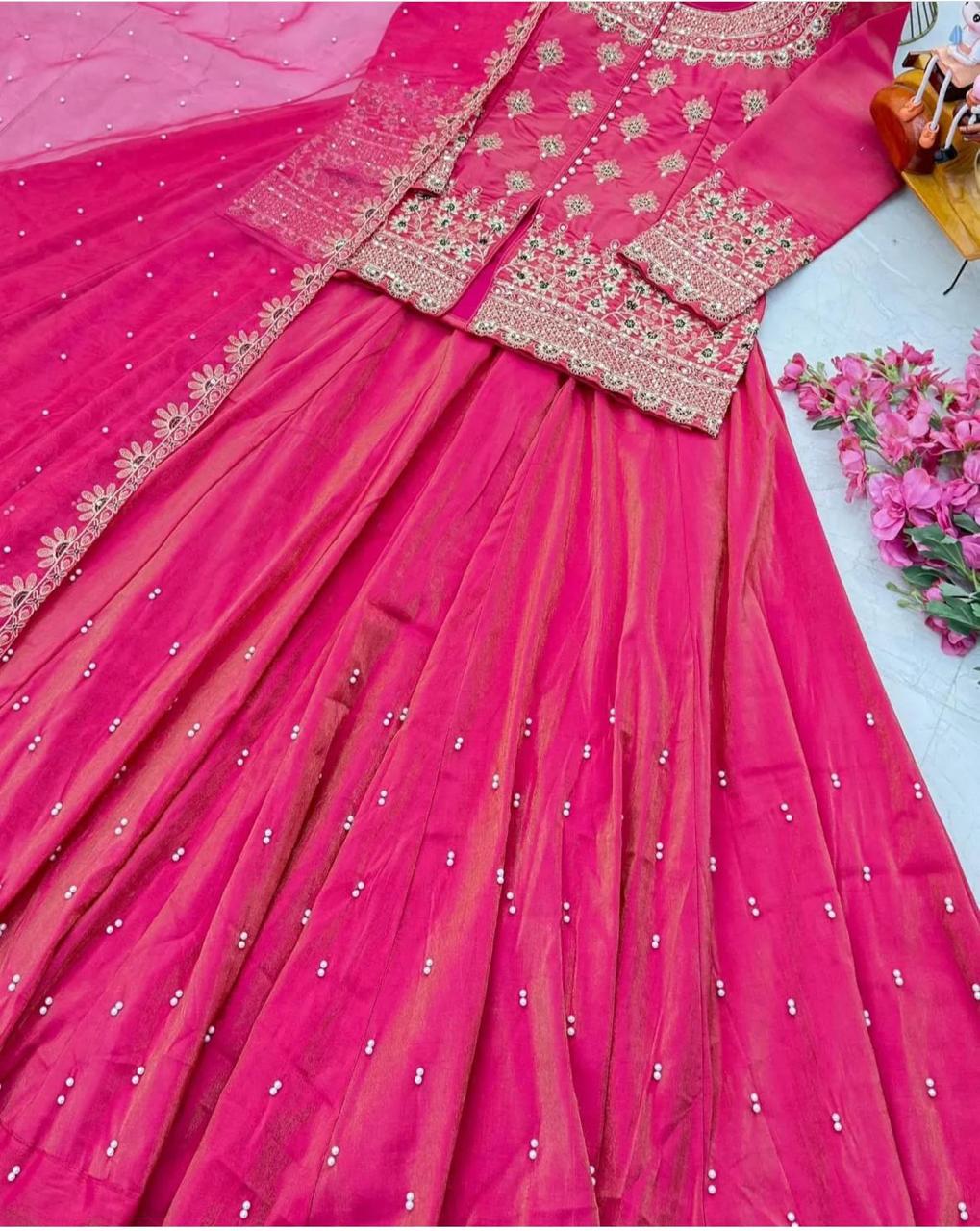 Luxurious Ethnic Lengha Suit Set with Exquisite Embroidery Work