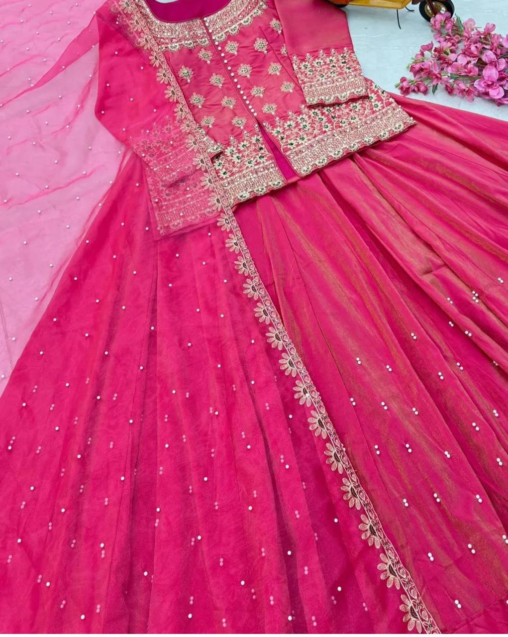 Luxurious Ethnic Lengha Suit Set with Exquisite Embroidery Work