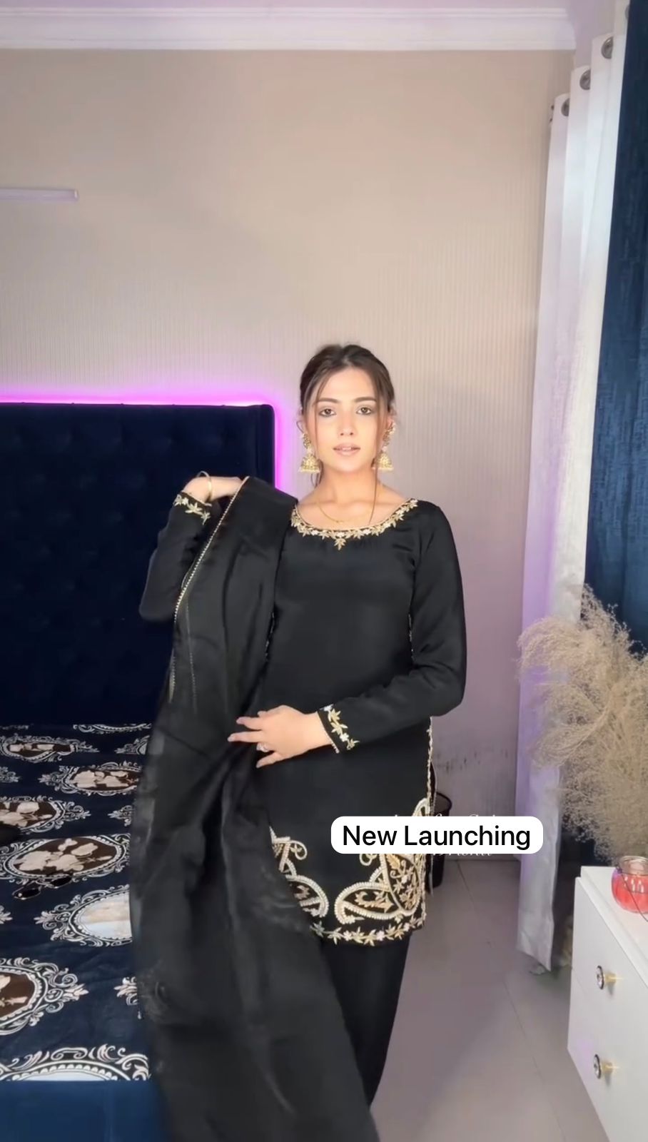 Black Festive Farshi Salwar Suit with Embroidery & Organza Dupatta