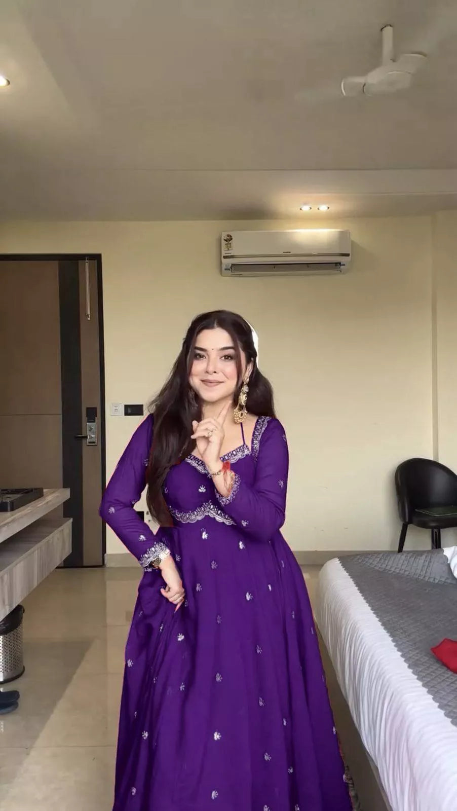 Heavy Embroidered Havy Chinon Silk Gown Set with Sequin Work