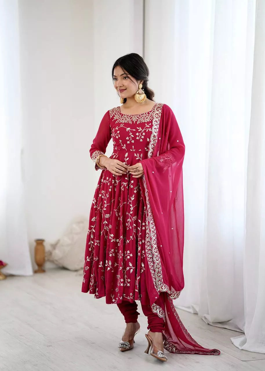 Women Embroidered Kurta With Churidar & Dupatta Kurta Sets
