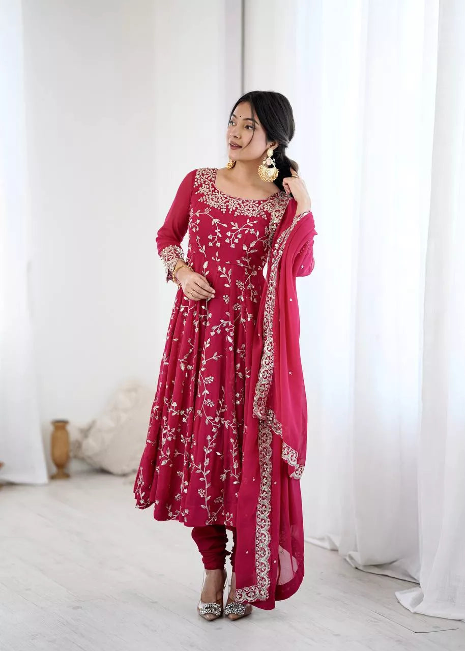 Women Embroidered Kurta With Churidar & Dupatta Kurta Sets