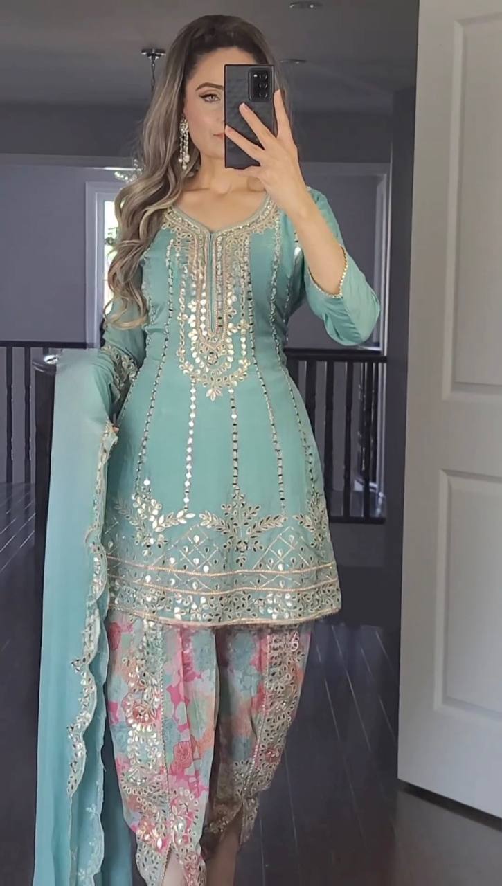 New Designer Party Wear Look Top ,Dhoti Salwar and Dupatta NF-1138 ferogi