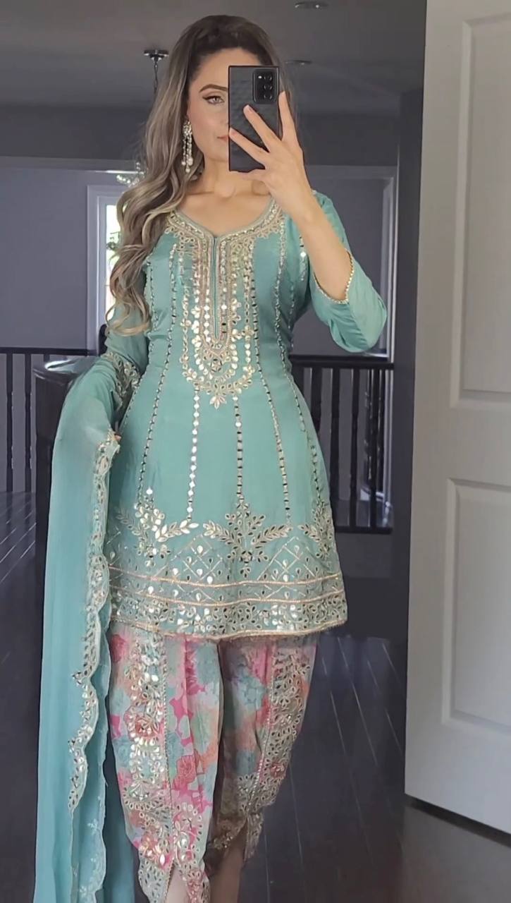 New Designer Party Wear Look Top ,Dhoti Salwar and Dupatta NF-1138 ferogi