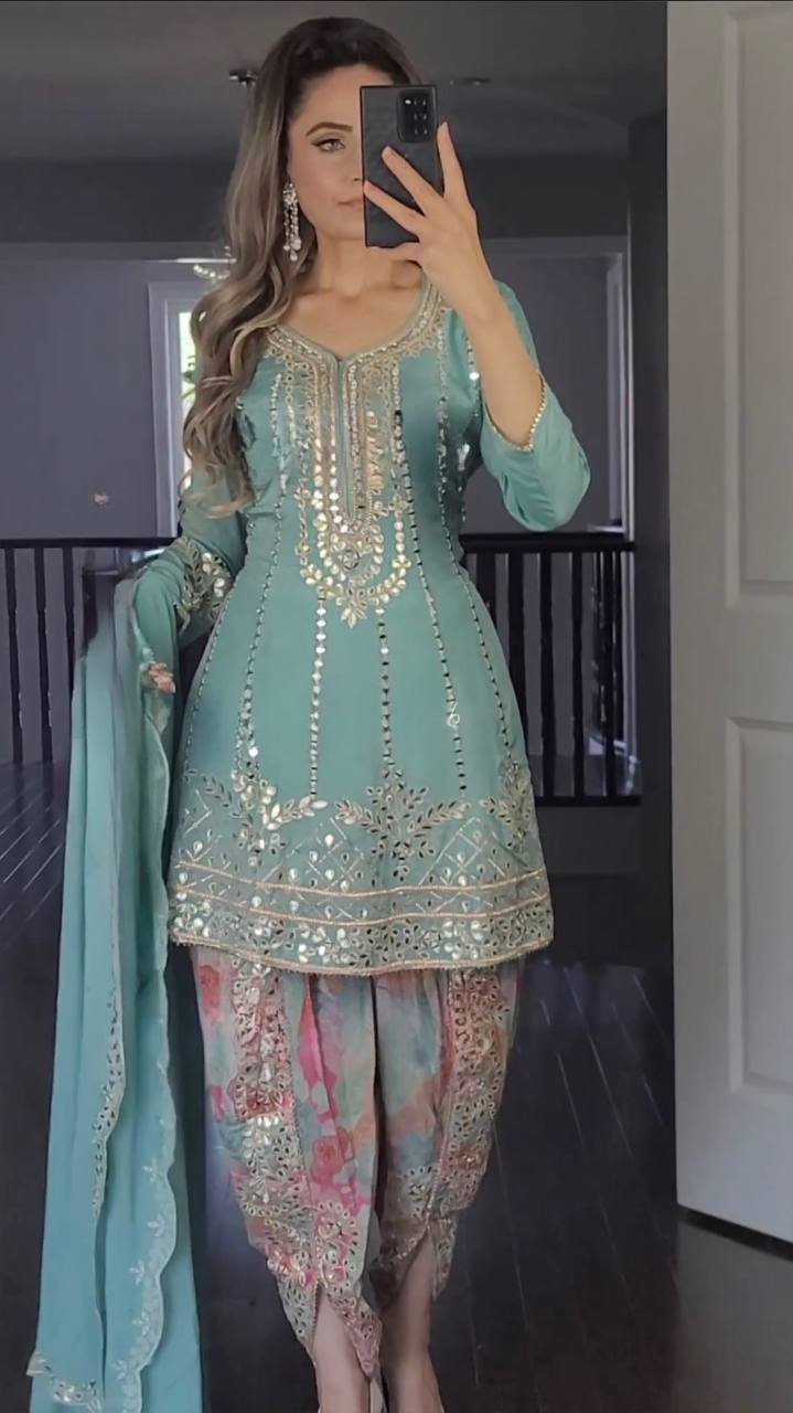 New Designer Party Wear Look Top ,Dhoti Salwar and Dupatta NF-1138 ferogi