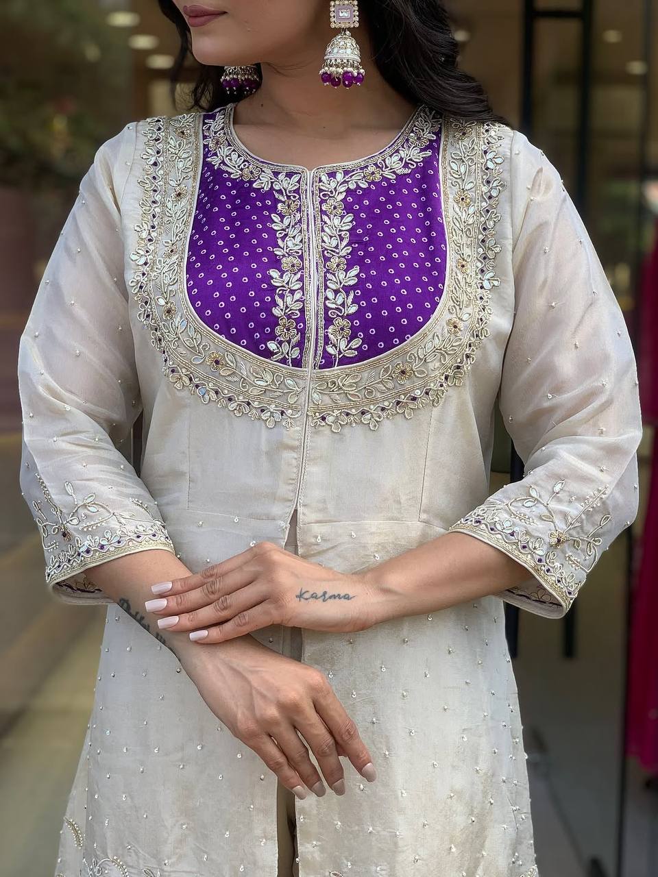 Premium Roman Silk Embroidered Co-ord Set for Women – Kurti & Pant