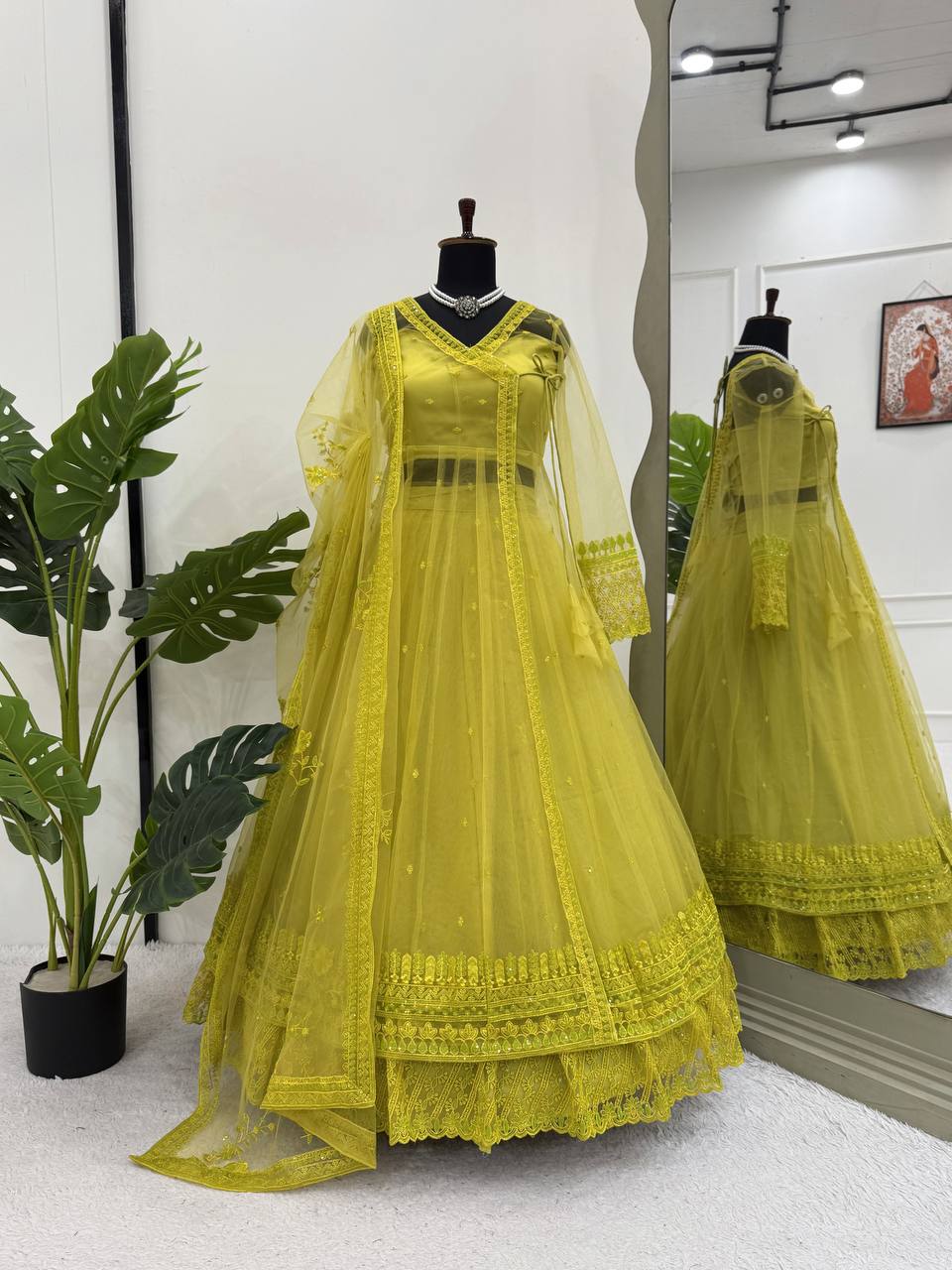 Kediya Style Butterfly Net Lehenga Set for Women – Shrug, Blouse & Dupatta