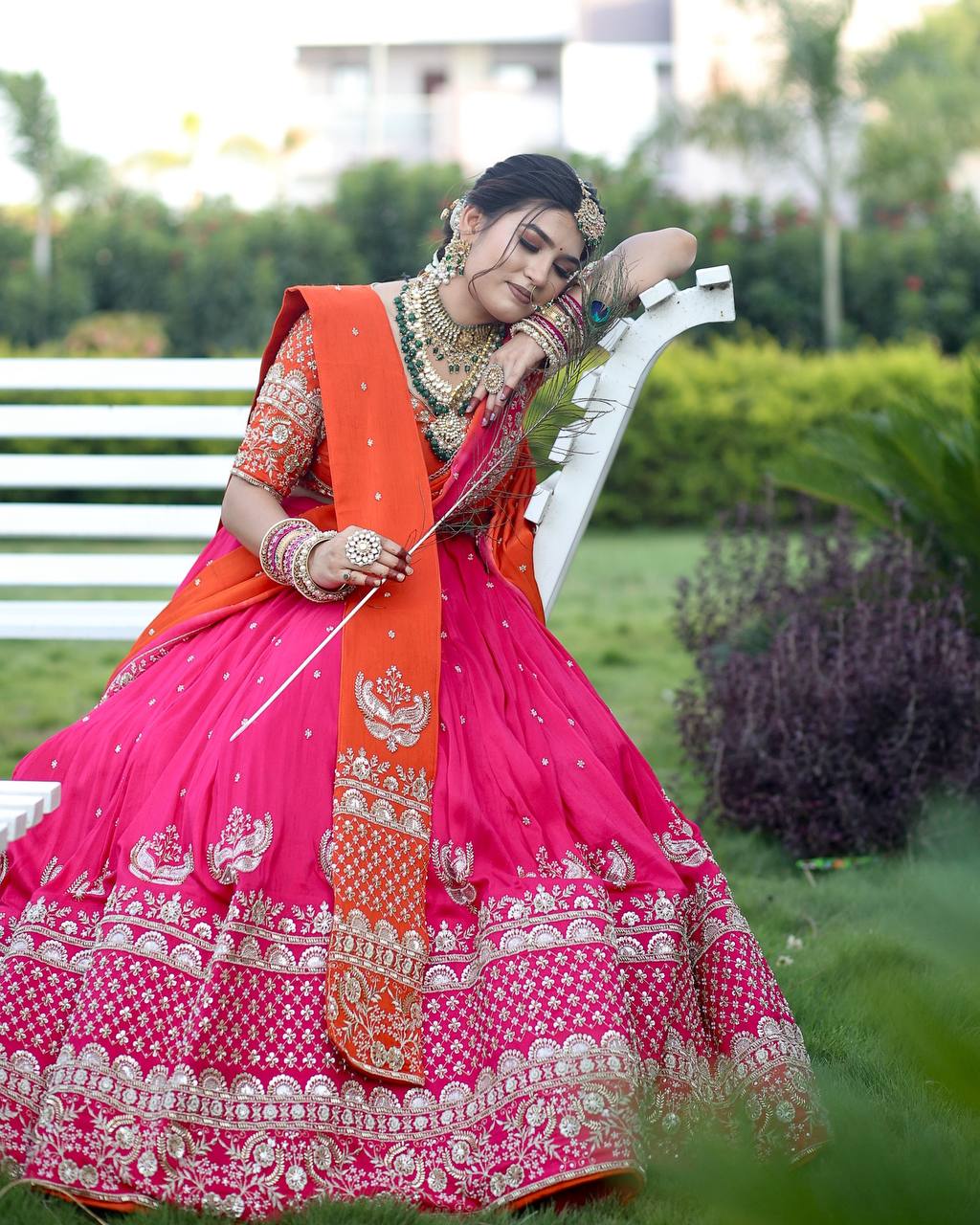 Faux Georgette Lehenga Choli Set with Dual Dupatta – Heavy Thread & Sequence Work
