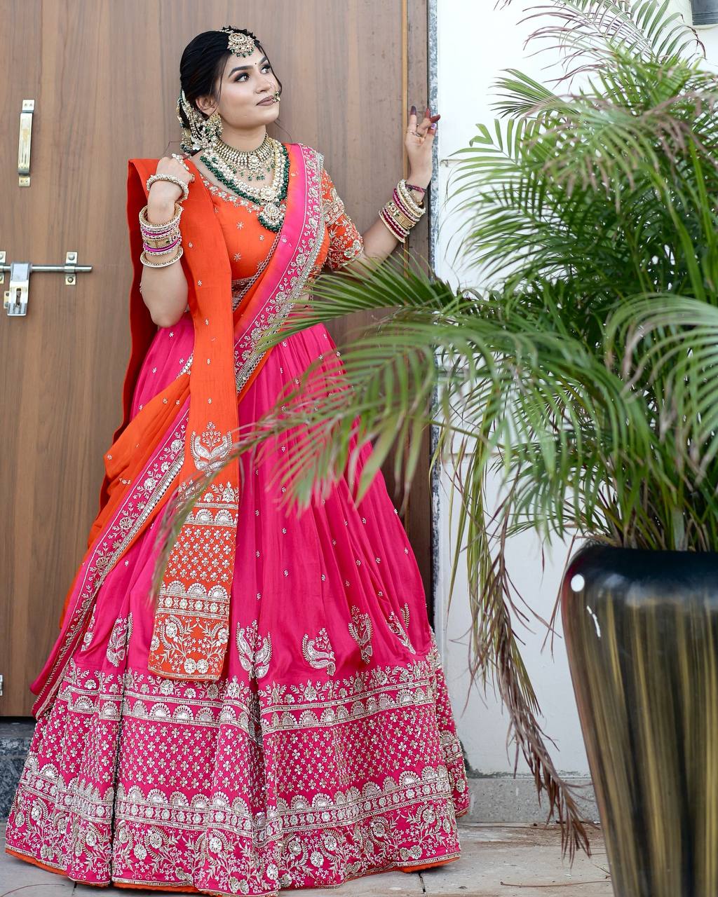 Faux Georgette Lehenga Choli Set with Dual Dupatta – Heavy Thread & Sequence Work