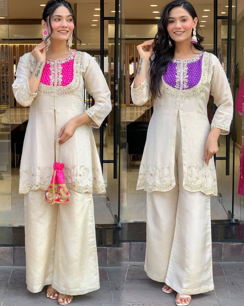 Premium Roman Silk Embroidered Co-ord Set for Women – Kurti & Pant