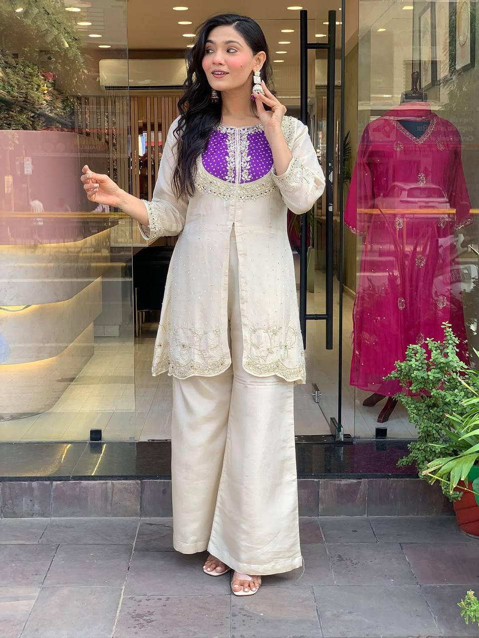 Premium Roman Silk Embroidered Co-ord Set for Women – Kurti & Pant