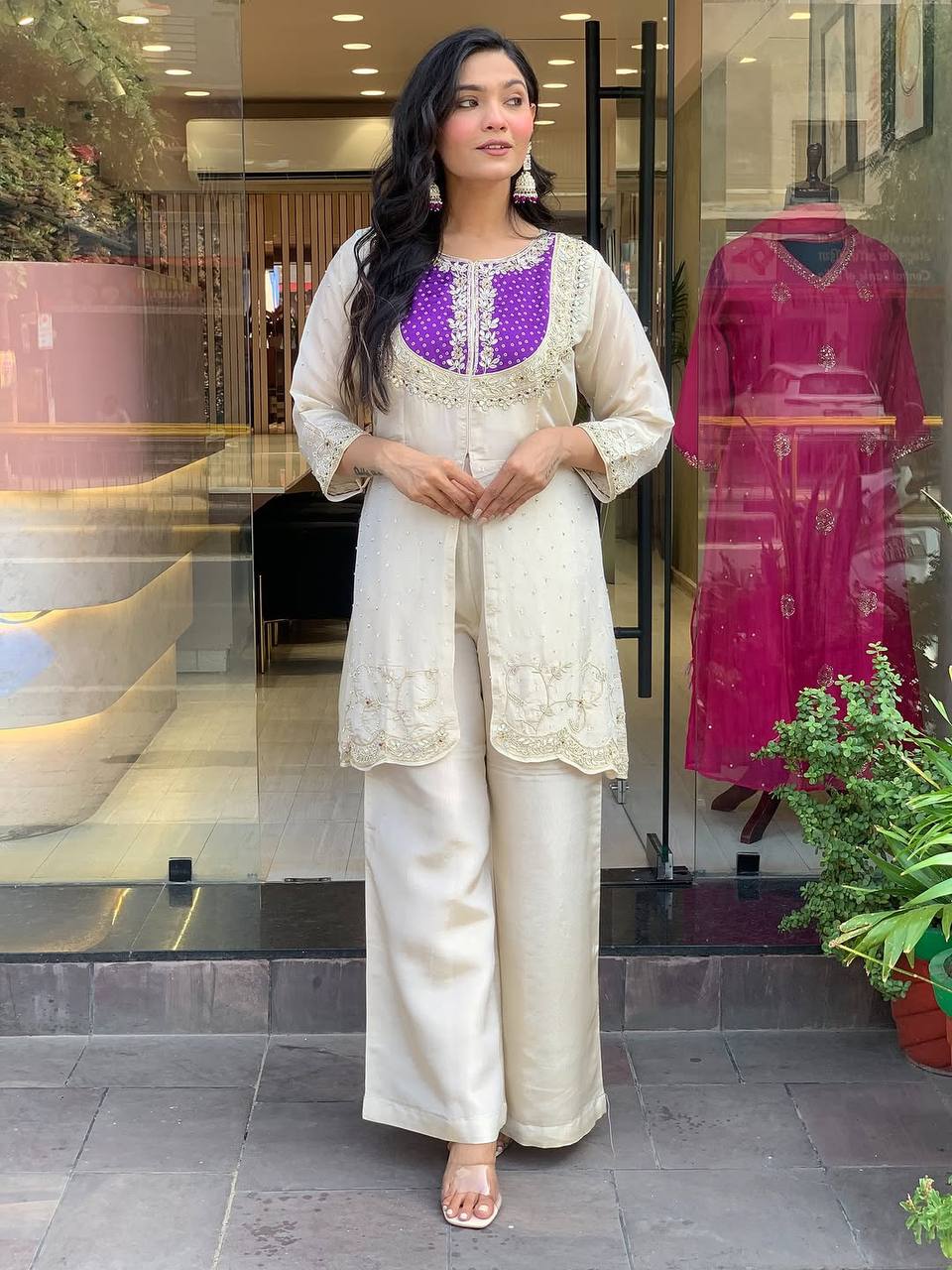 Premium Roman Silk Embroidered Co-ord Set for Women – Kurti & Pant