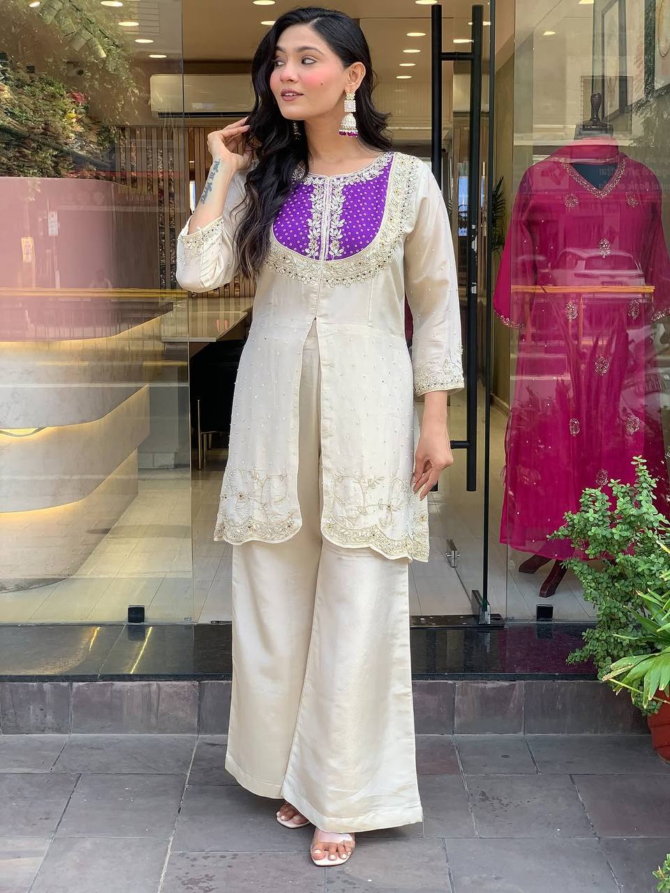 Premium Roman Silk Embroidered Co-ord Set for Women – Kurti & Pant