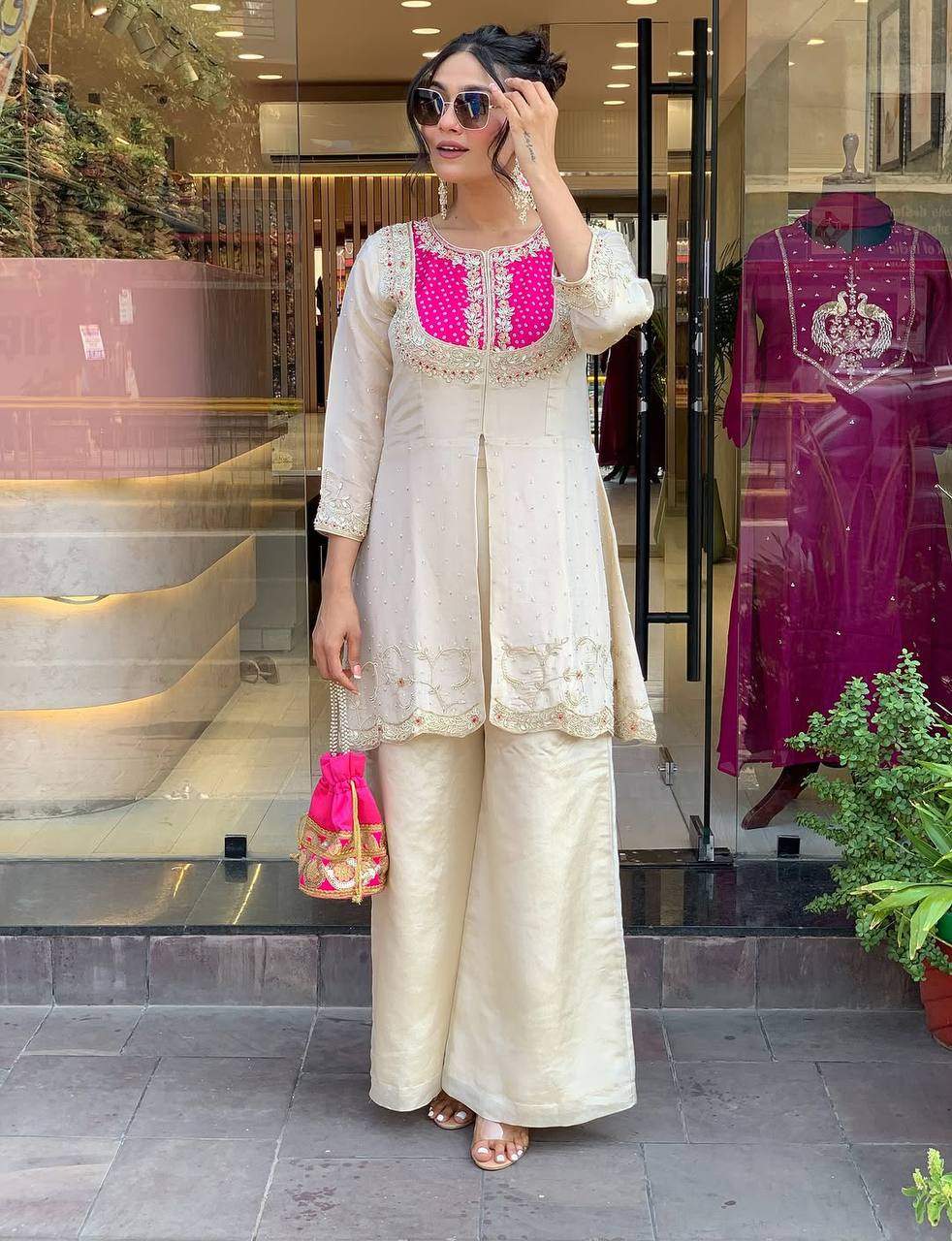 Premium Roman Silk Embroidered Co-ord Set for Women – Kurti & Pant