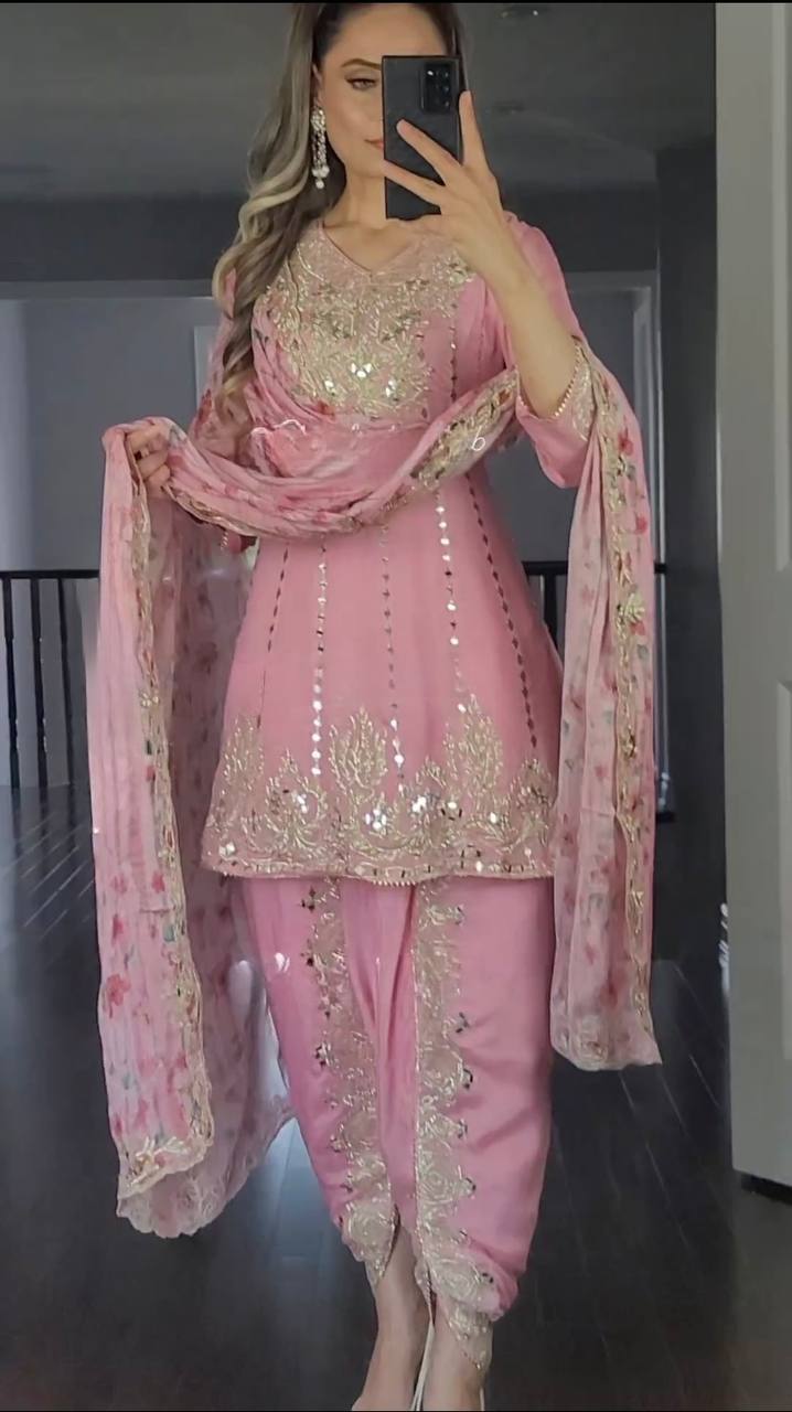 New Designer Party Wear Look Top ,Dhoti Salwar and Dupatta MF-300